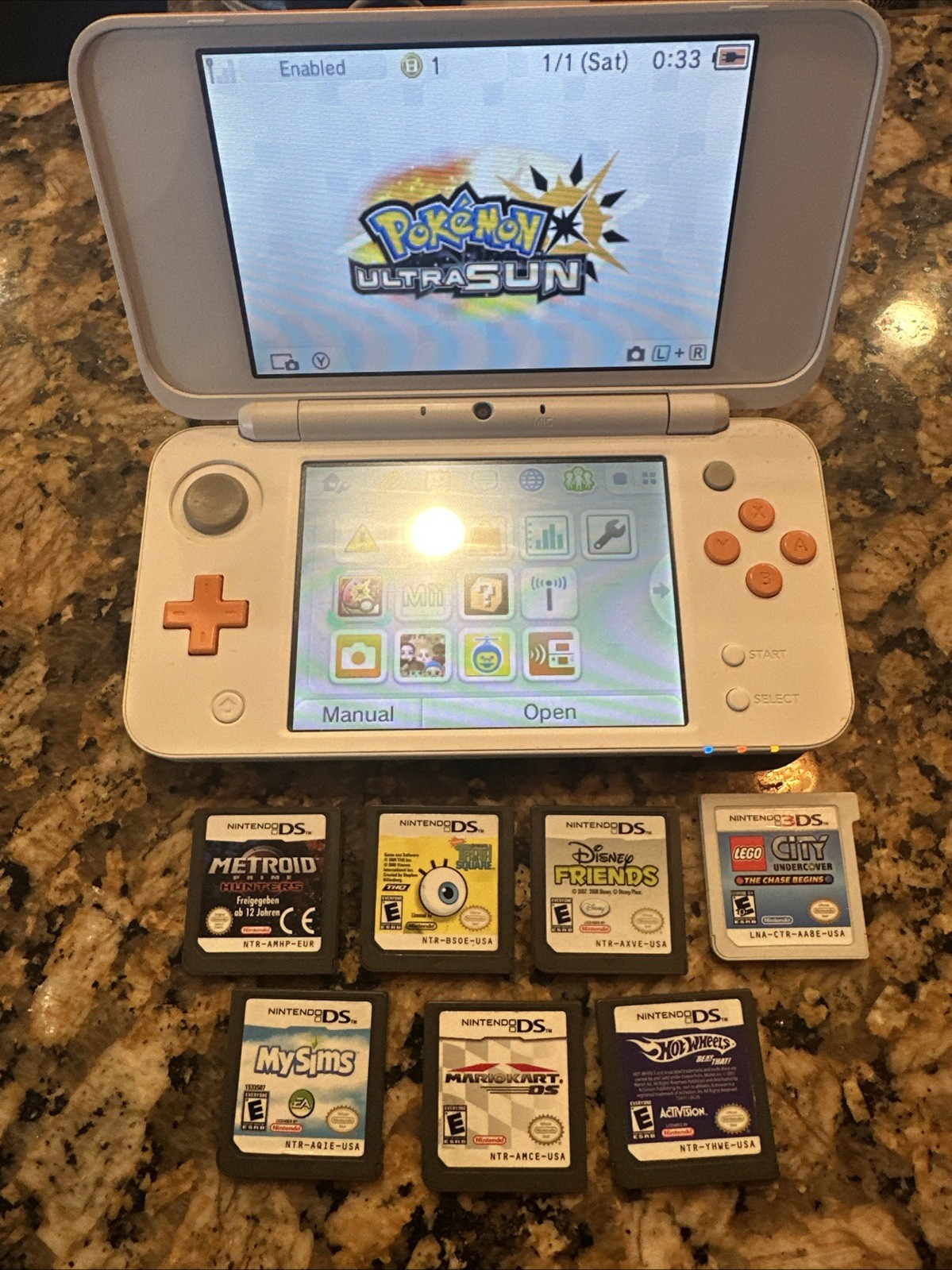 Nintendo 2DS XL Console White & Orange w/ Games (USA Seller) Tested