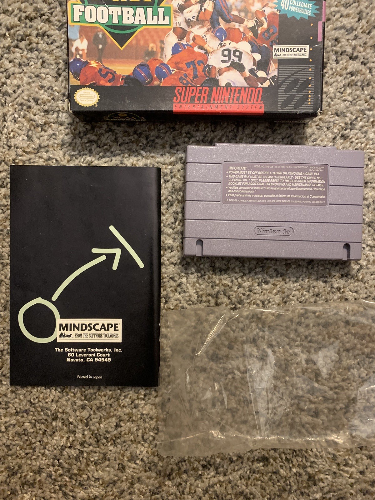 NCAA Football (SNES 1994) CIB Box Game Manual Authentic Very Good Condition!