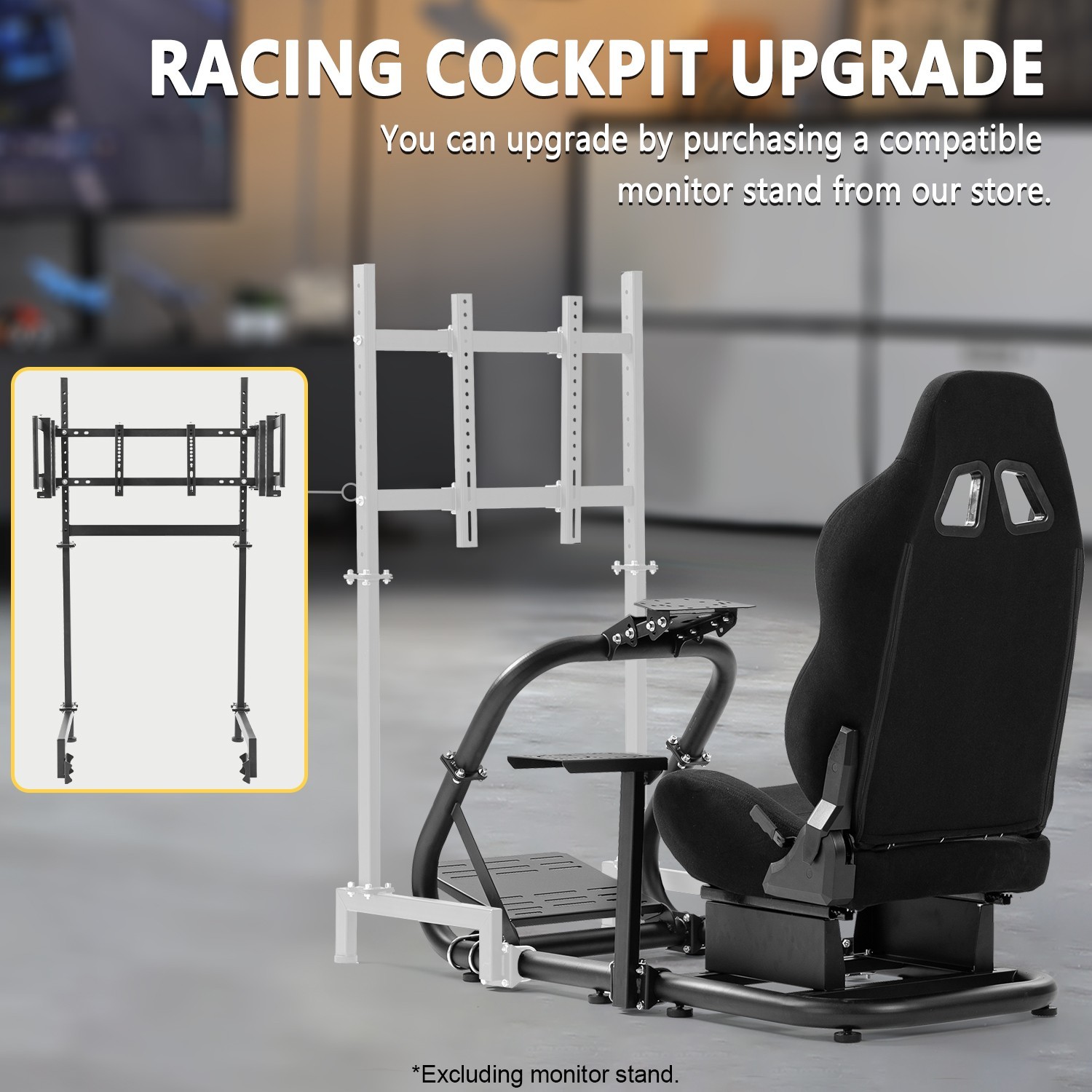 Marada Racing Simulator Cockpit with Black Seat fit Logitech G29 G923 G920 T300