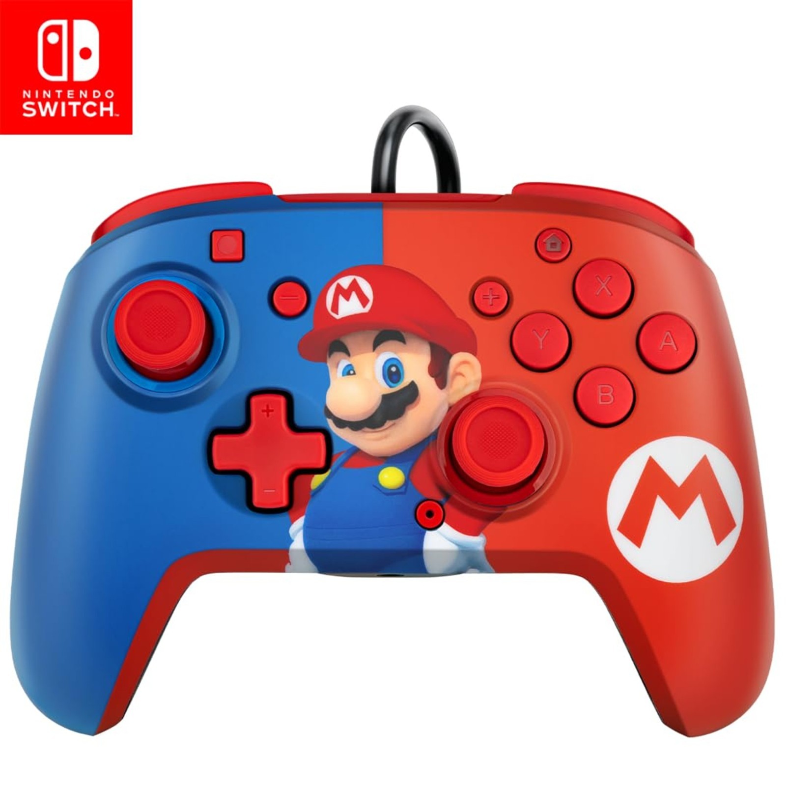 PDP Gaming Faceoff Deluxe+ Wired Switch Pro Controller – Red/Blue Mario Design