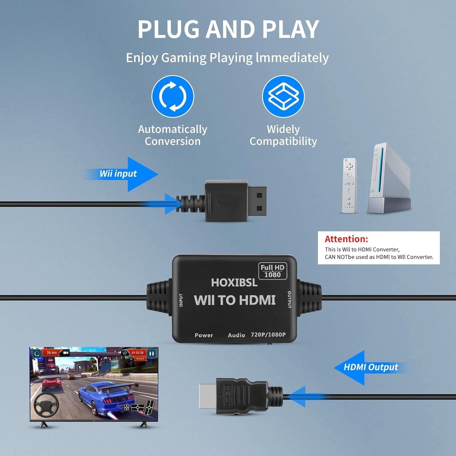 Wii To HDMI Converter Cable Adapter 720P 1080P HD Video Switch 3.5mm Audio
