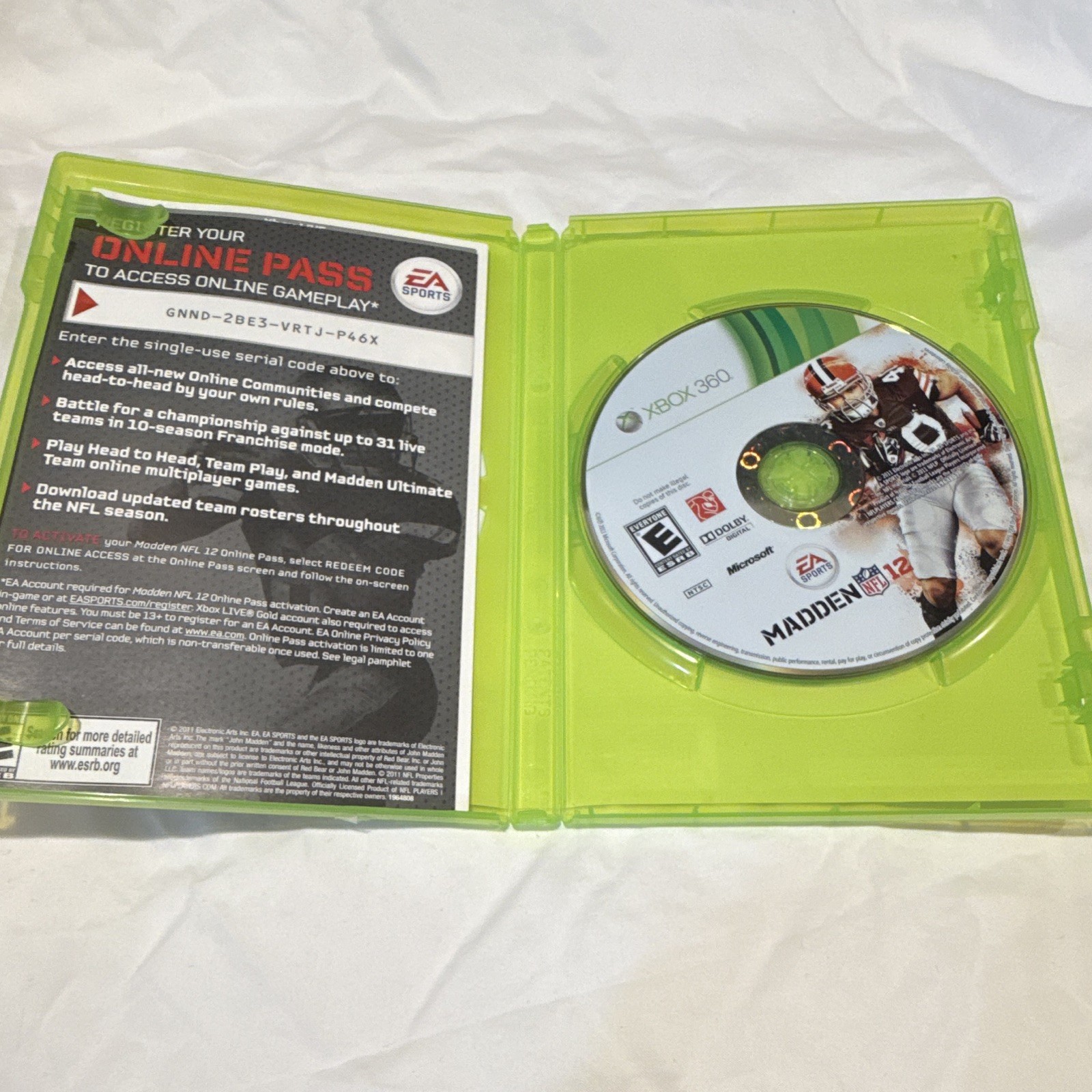EA SPORTS Madden NFL 12 Microsoft Xbox 360 Game Online Play E NTSC-U/C