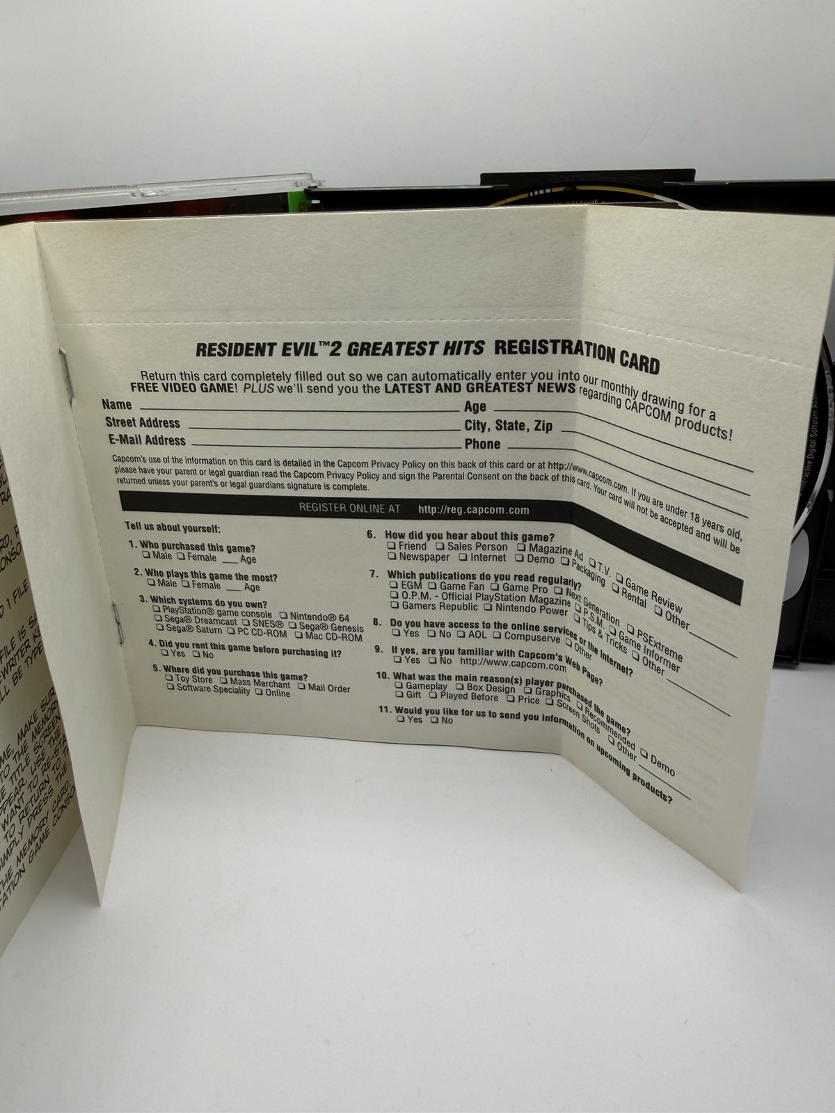 Resident Evil 2 Greatest Hits 1998. Manual With Reg Card! Untested. Read Desc