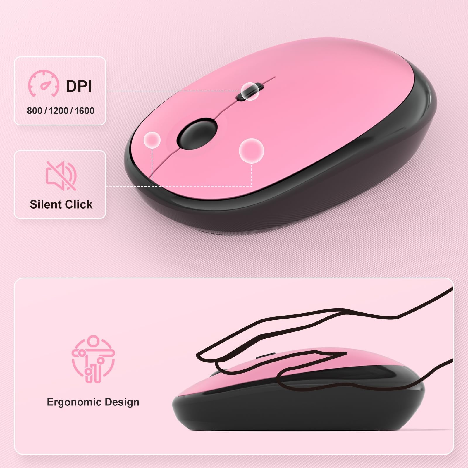 Wireless Keyboard Mouse Combo – Lovely CherryPink-Gradient Rainbow Full-Sized…