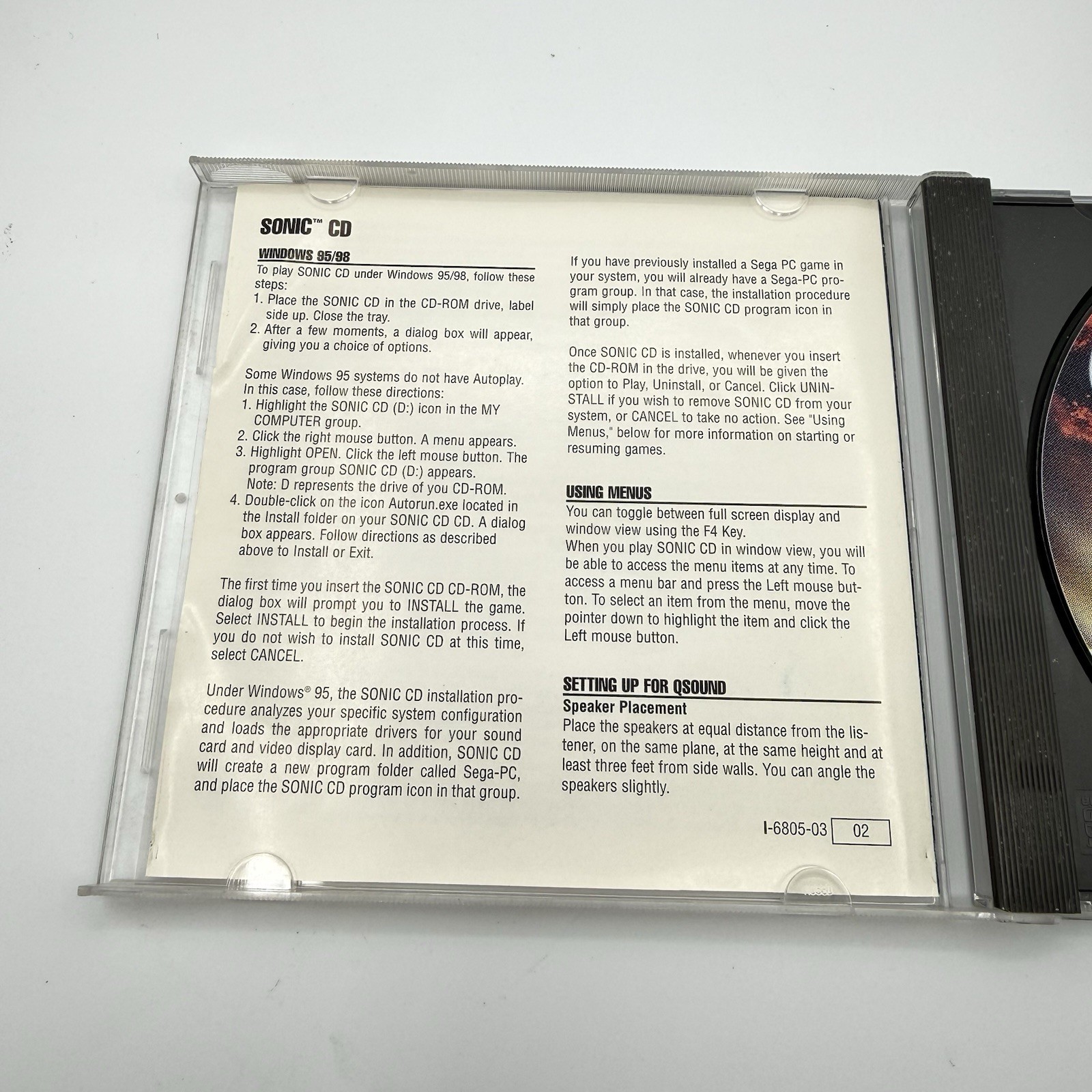 Vintage Sonic CD (Windows PC CD-Rom 1998) Sega PC Collection