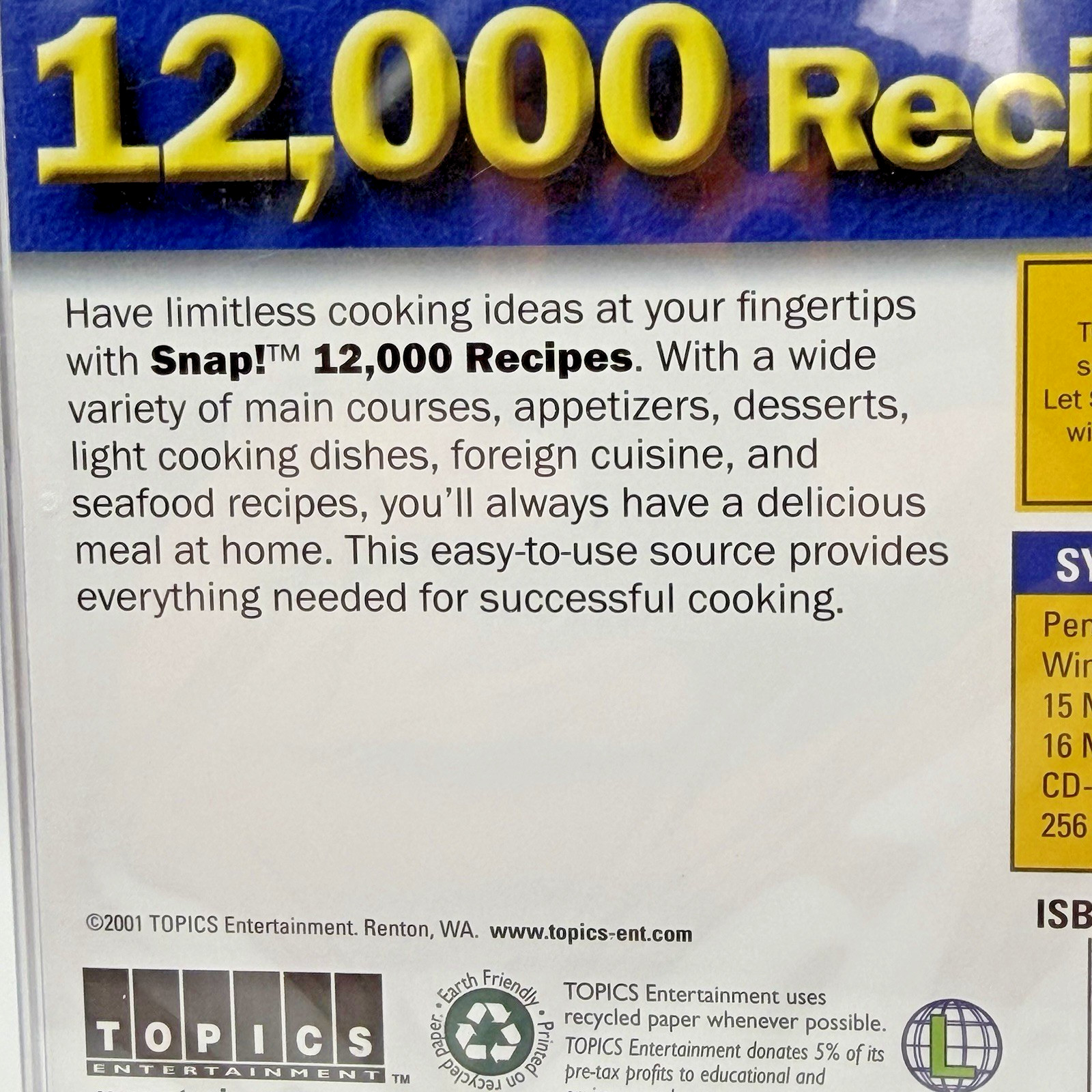Snap 12,000 Recipes (PC, 2001) NEW Sealed!