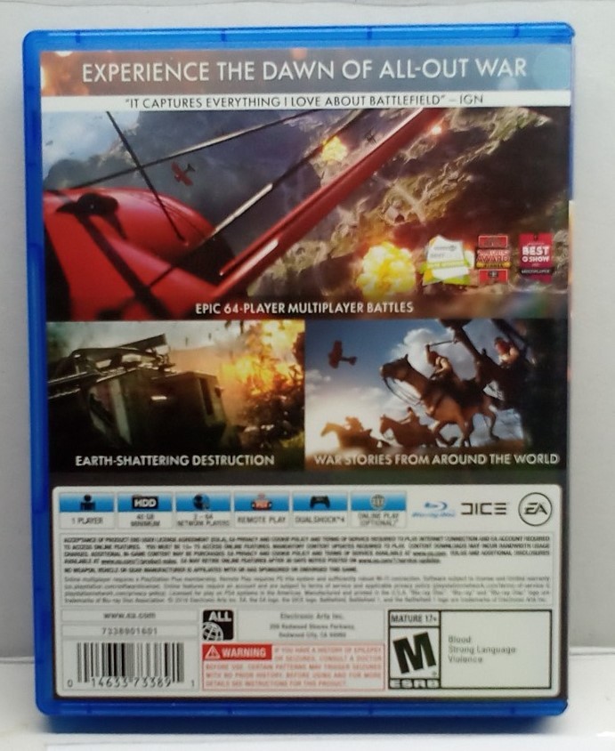 Battlefield 1 (PlayStation 4, 2016) Complete Tested Working – Free Ship