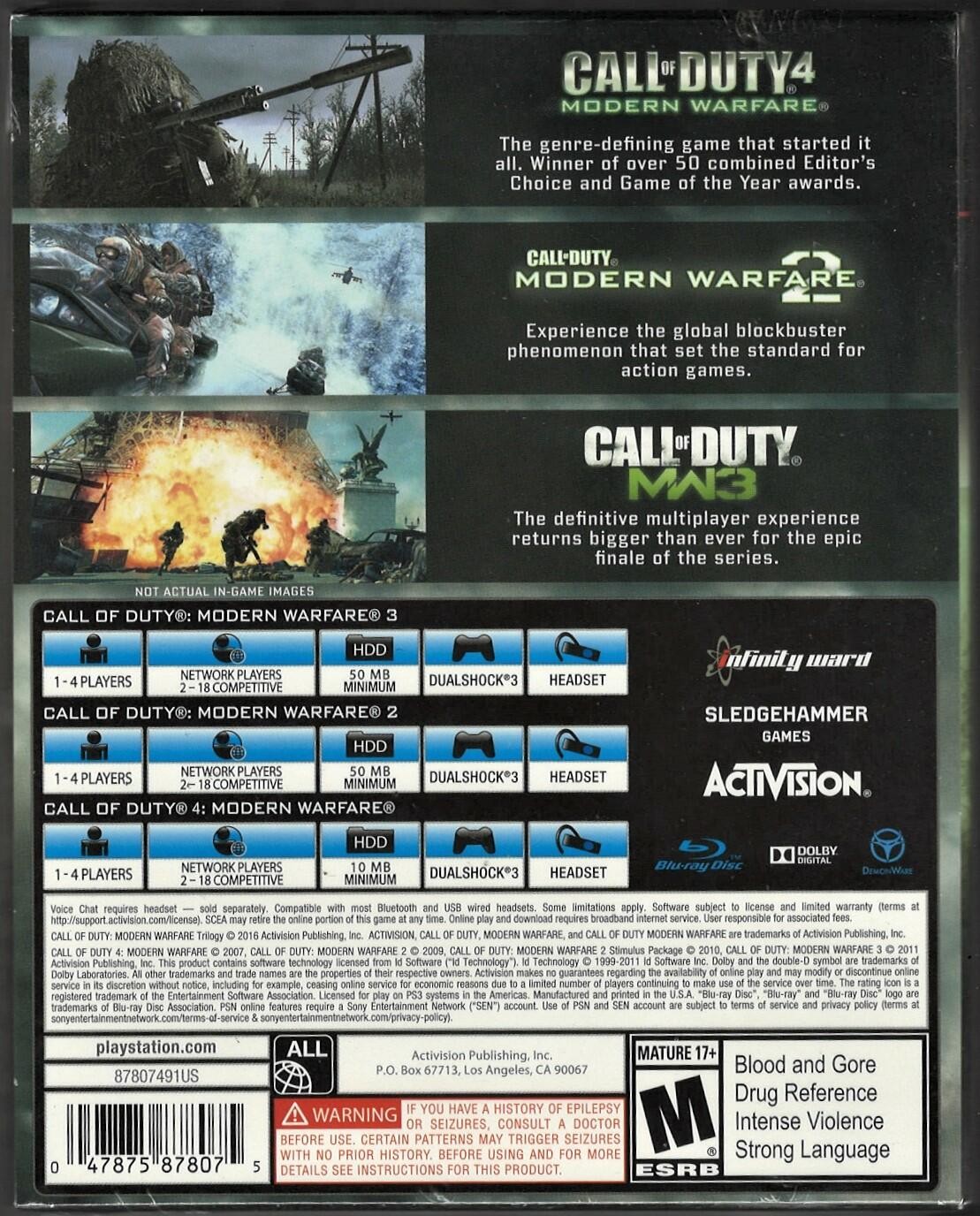 Call of Duty: Modern Warfare Trilogy PS3 (Brand New Factory Sealed US Version) P