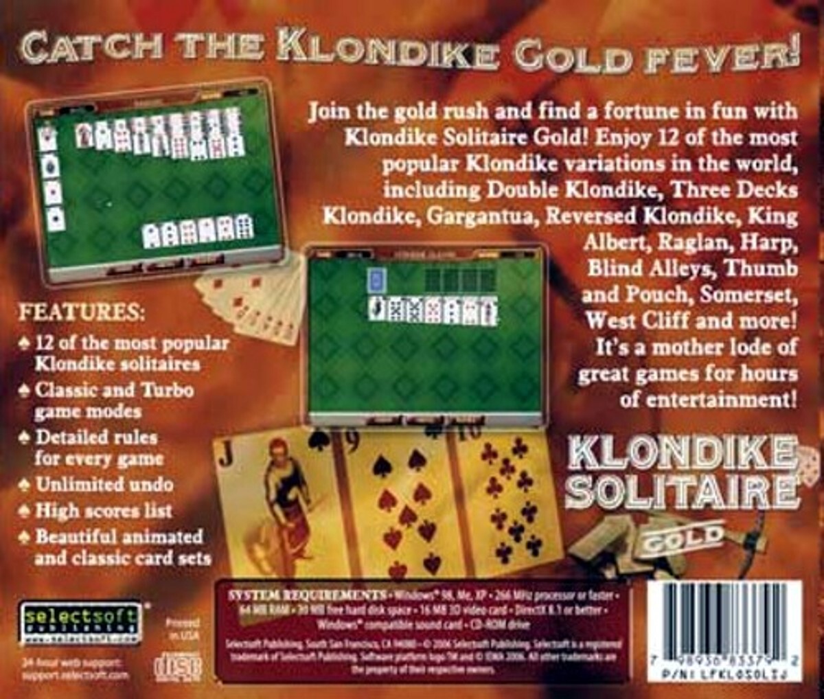 Klondike Solitaire Gold – 12 Popular Worldwide Variations PC Software Sealed New