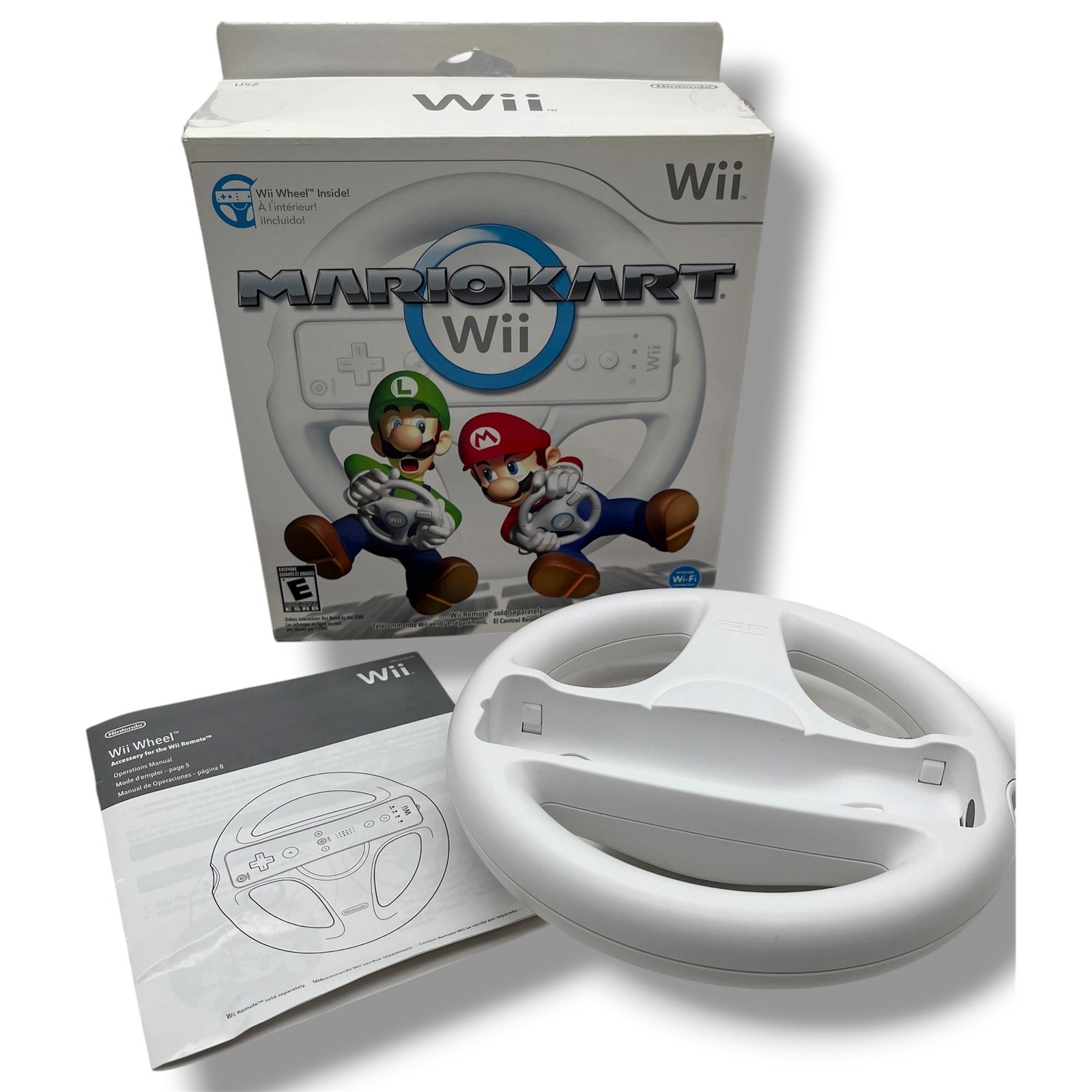 Nintendo Wii Wheel Mario Kart Official Accessory RVL-024 White with Box Manual