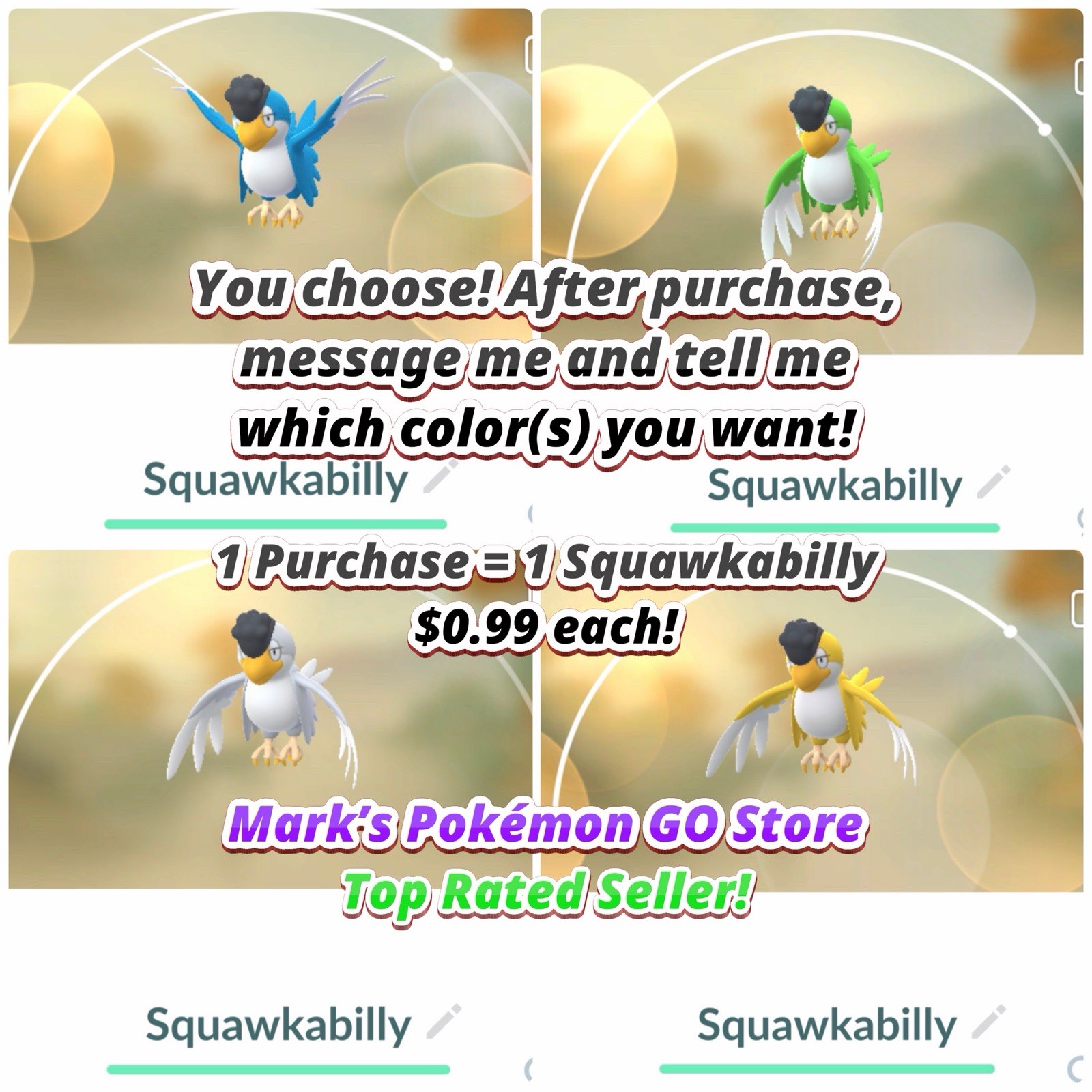 Pokémon✨Squawkabilly (Yellow, White, Blue, or Green)✨TRA-DE✨$0.99 Each!✨Go