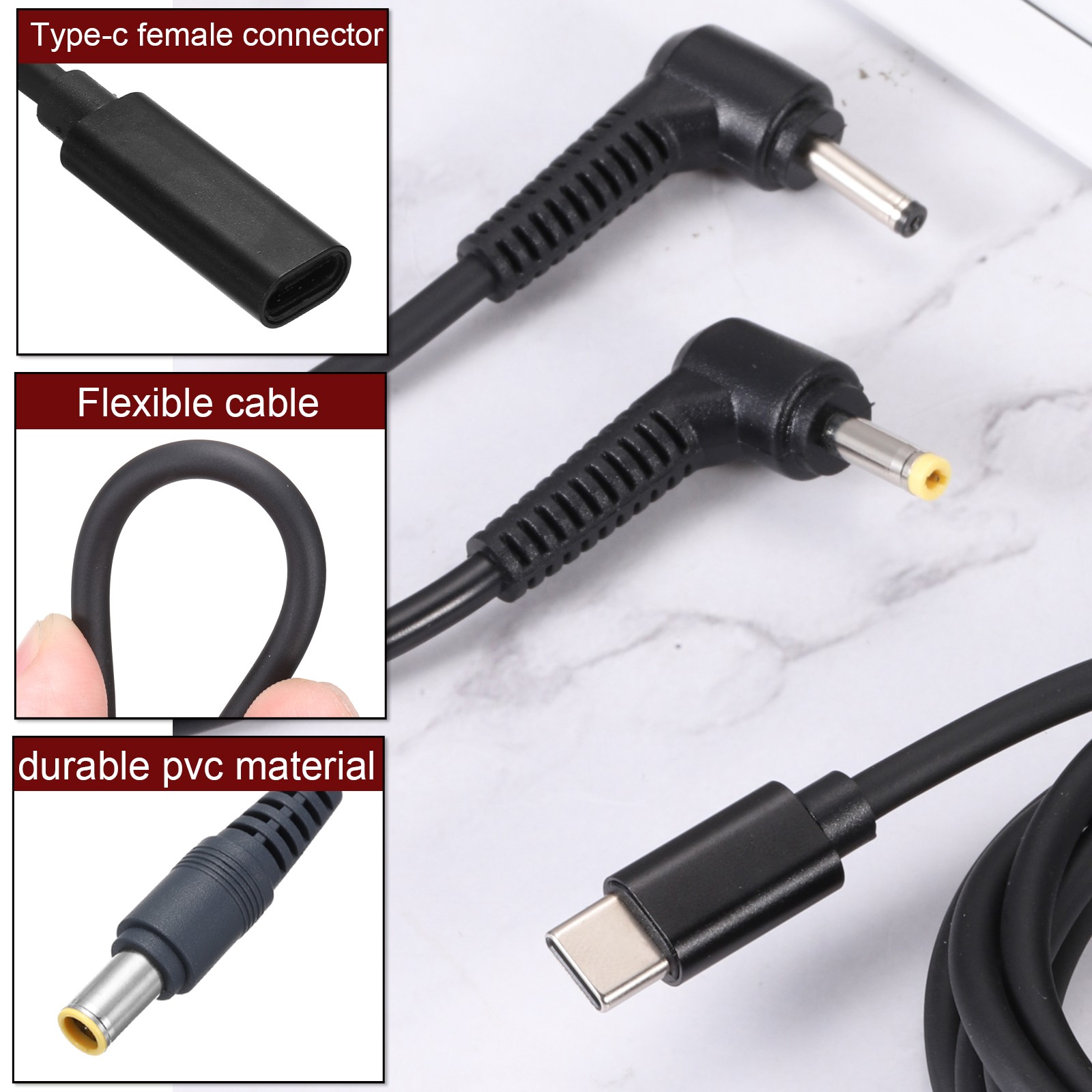 0.5FT USB C to DC PD Power Fast Charging Cable, 7.9mmx5.5mm 65W/18V-20V(Black)
