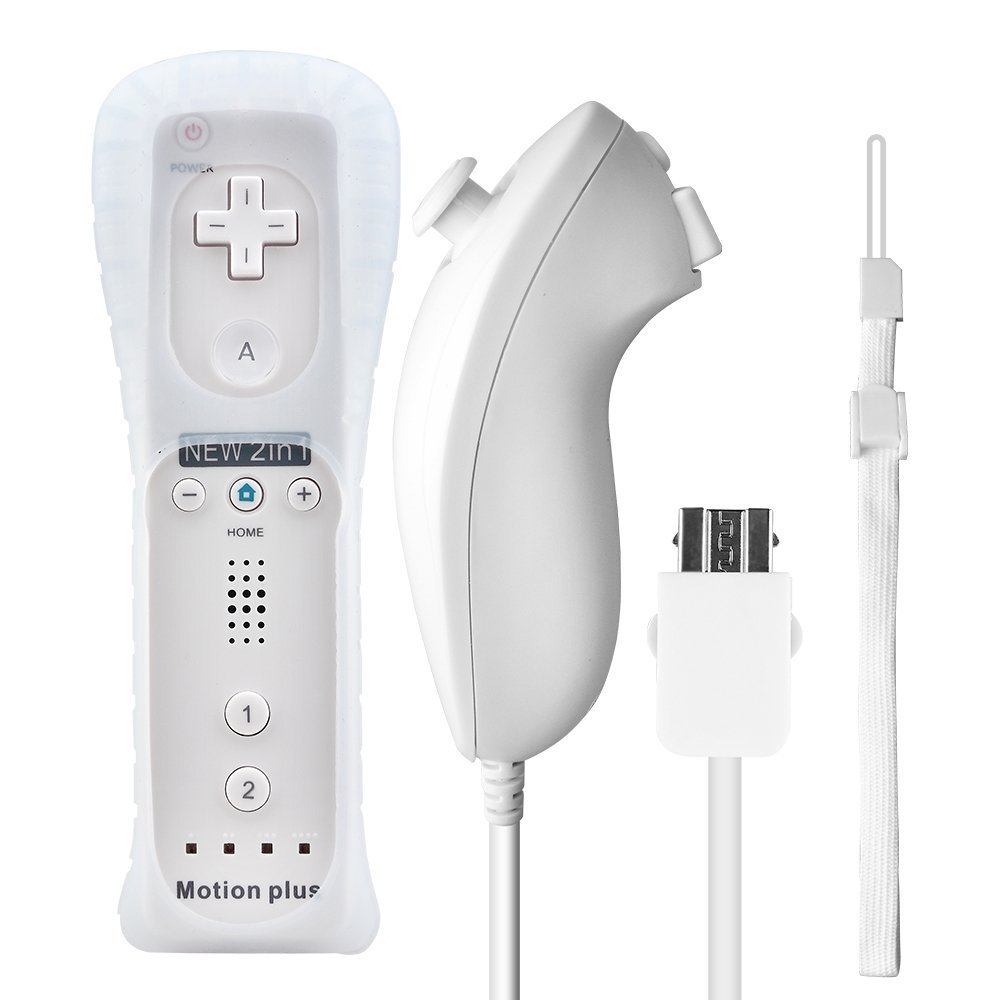 2X Built in Motion Plus Remote Controller+Nunchuck For Wii U & Wii Console White