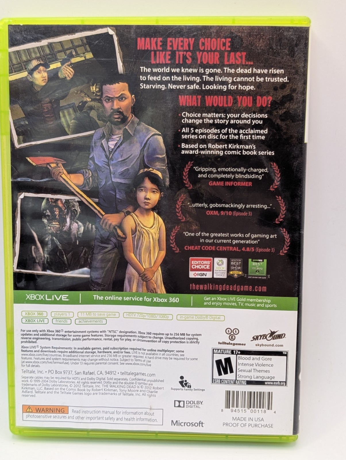 The Walking Dead A Telltale Game Series Xbox 360 Complete CIB Tested Working