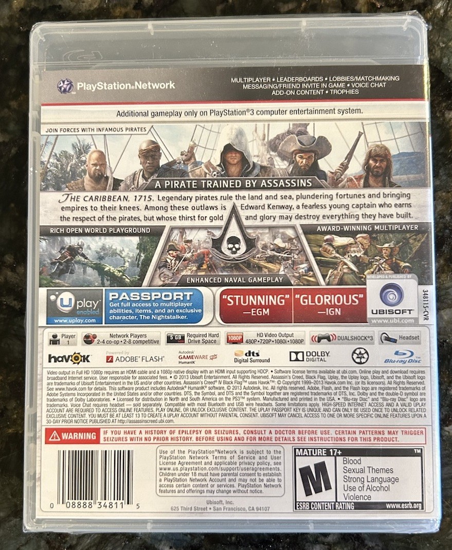 New Sealed PS3 Assassins Creed IV (4): Black Flag – Exclusive In-Game Content