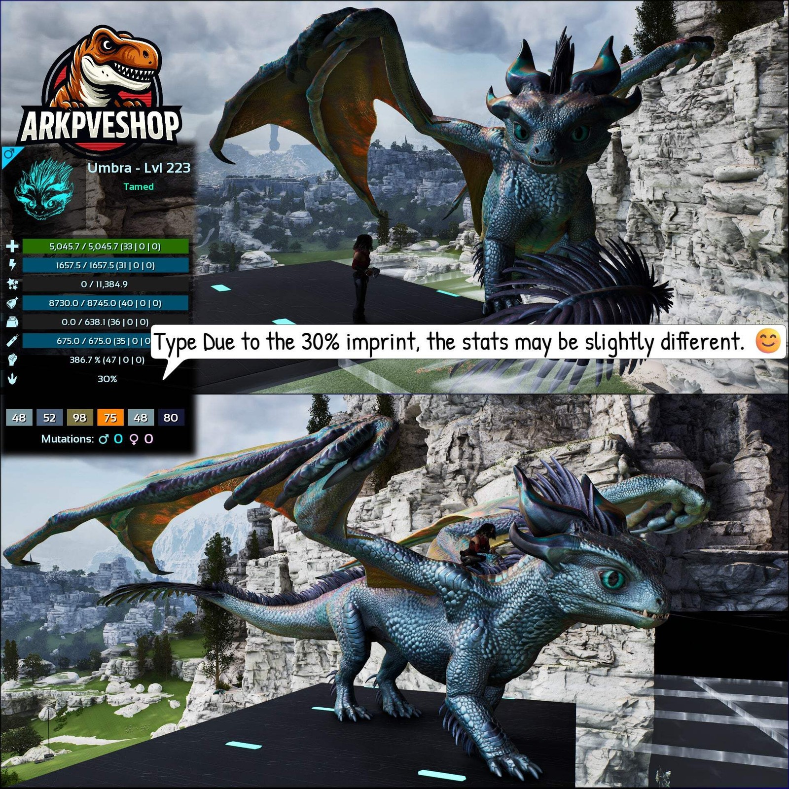 Umbra clone / Dragontopia Dragon clone High Lvl ASA PVE 🦖ARK Survival Ascended