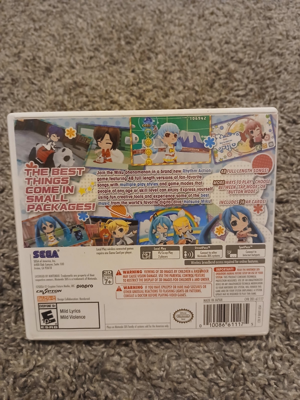 SEGA Hatsune Miku Project Mirai DX Nintendo 3DS Manual Case NTSC-U/C E10+