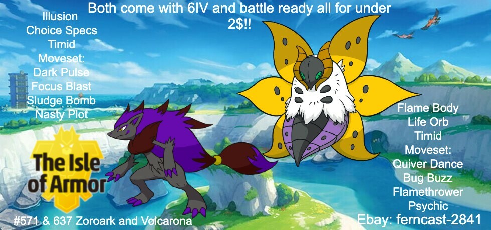 Pokemon Sword And Shield Shiny Zoroark and Volcarona Bundle 6IV Battle Ready