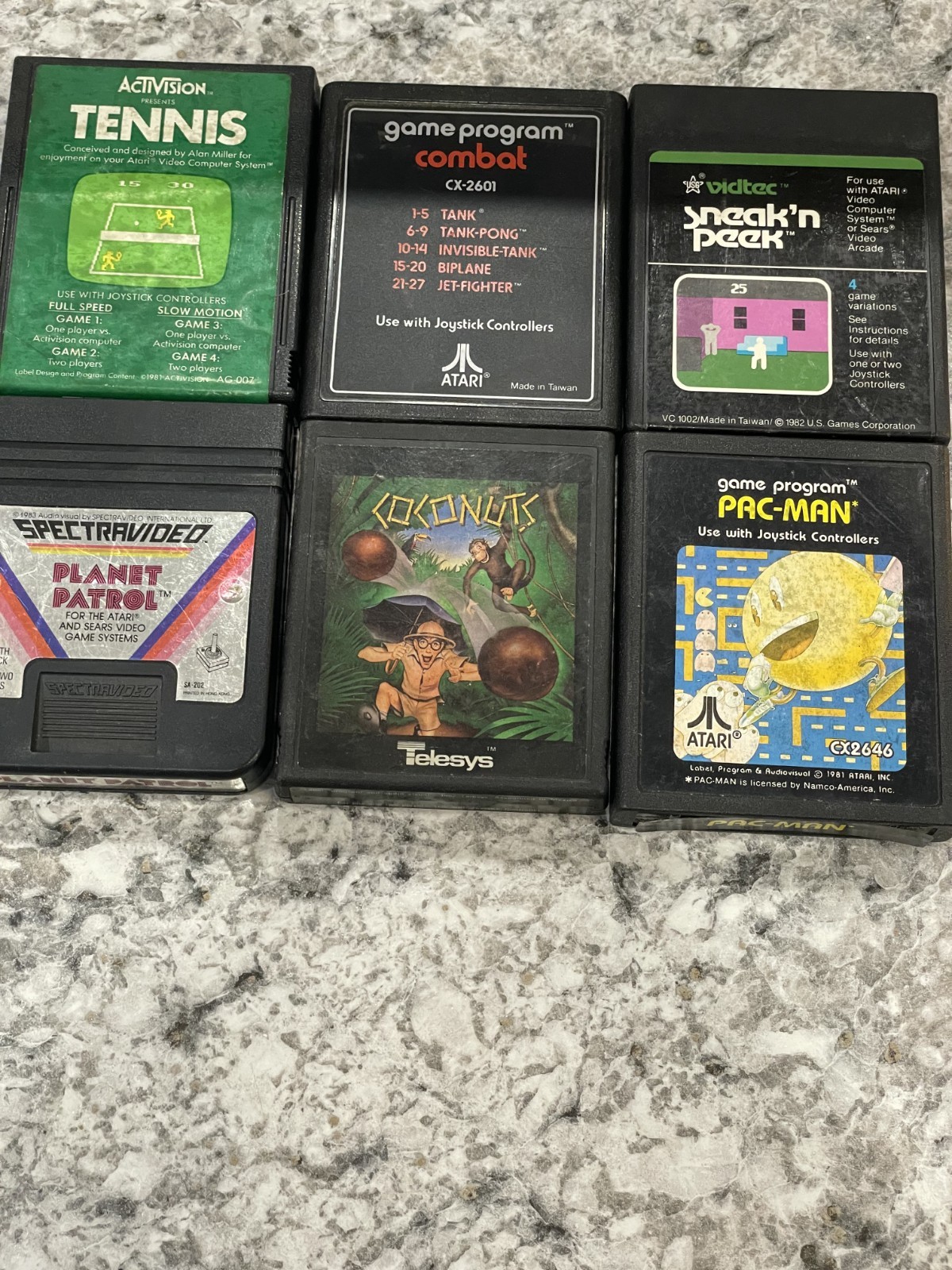 Atari Game Lot of 6, Tennis, Combat, Vidtec Sneak, Spectravideo, Ect, Vintage