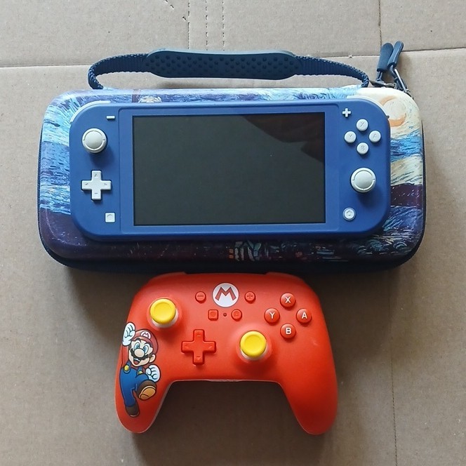 Nintendo Switch Lite Blue w/ Case and Mario Controller, No Charger