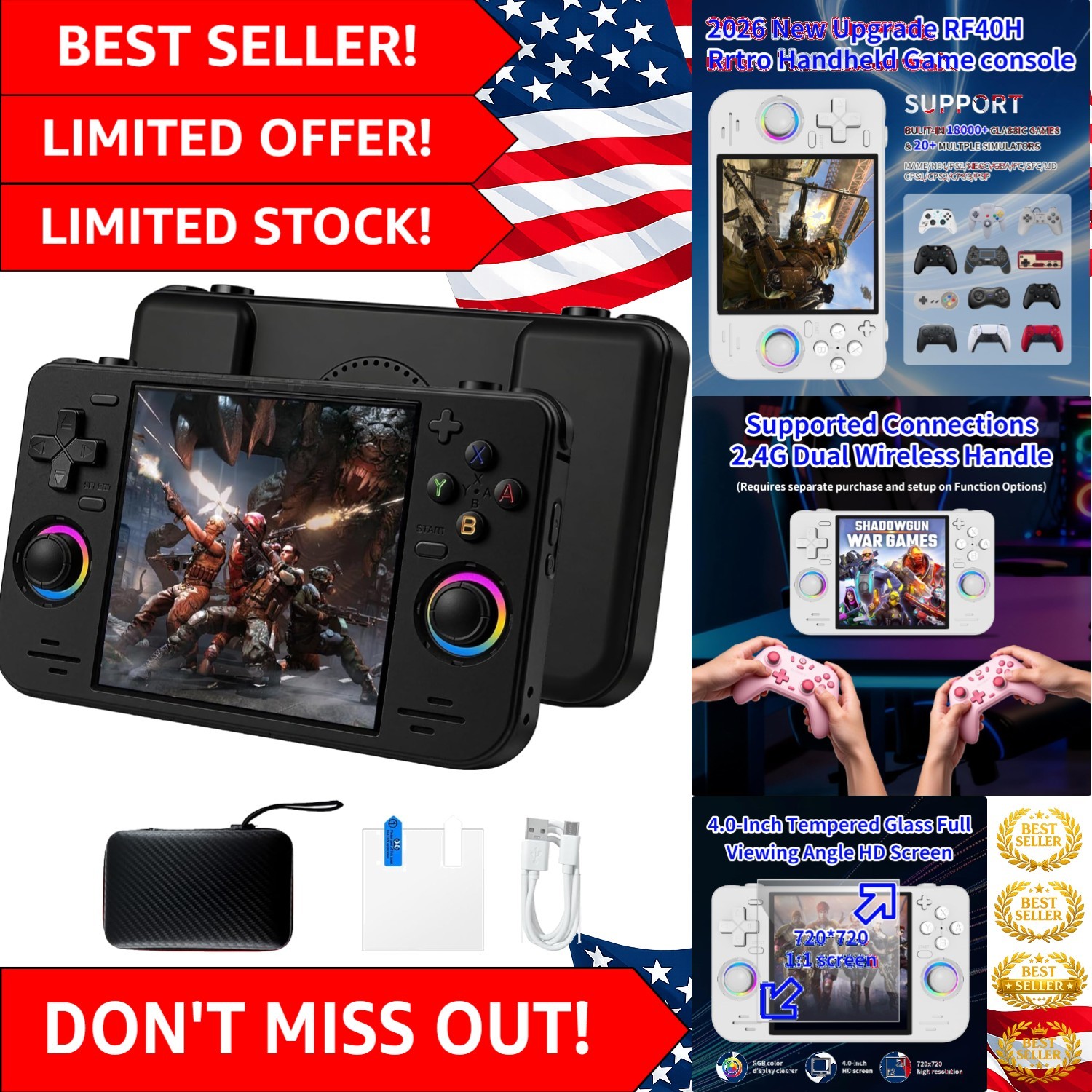 RF40H Black Retro Game Console, Dual Player, 18K+ Classic Games in Your Pocket