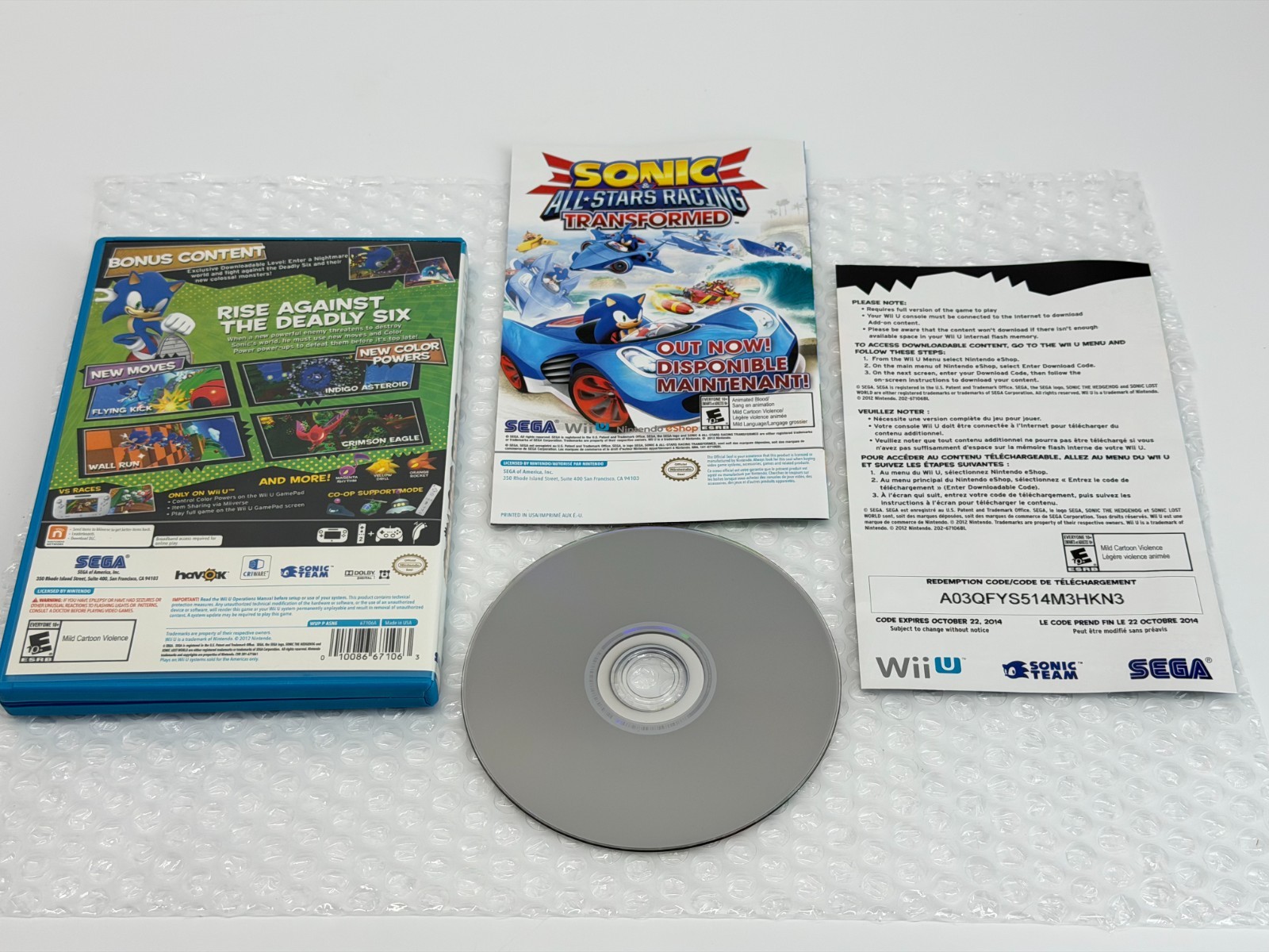 Sonic Lost World Deadly Six Bonus Edition (Nintendo Wii U) Complete & Tested