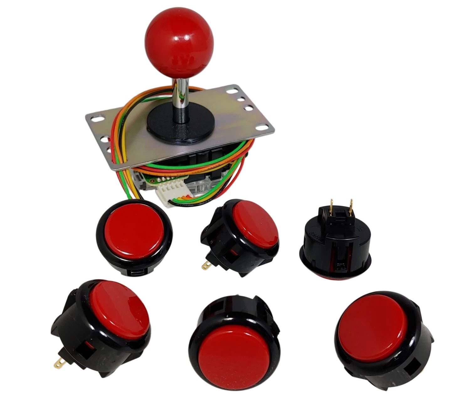 Japan Sanwa Mix Buttons Black Red x 6 & Red Joystick 8YT- Arcade Parts