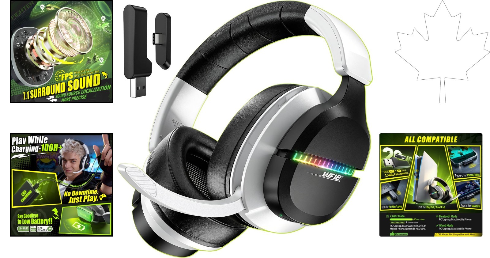 Multi-Platform WF18 Wireless Headset: Flip-to-Mute Mic & 100-Hour Battery