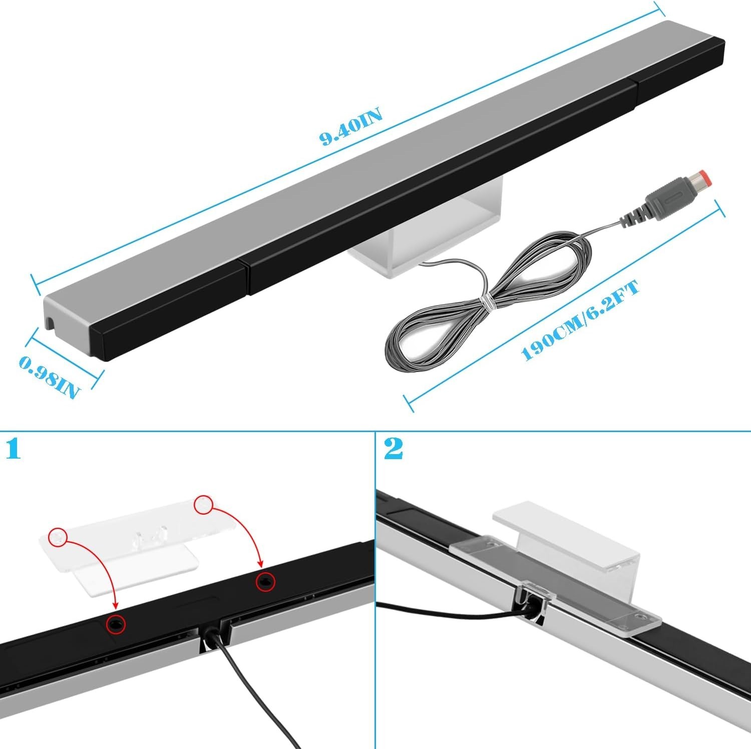 3 in 1 Kit Wii to HDMI Converter Wired Infrared Sensor Bar 5ft HDMI Cable