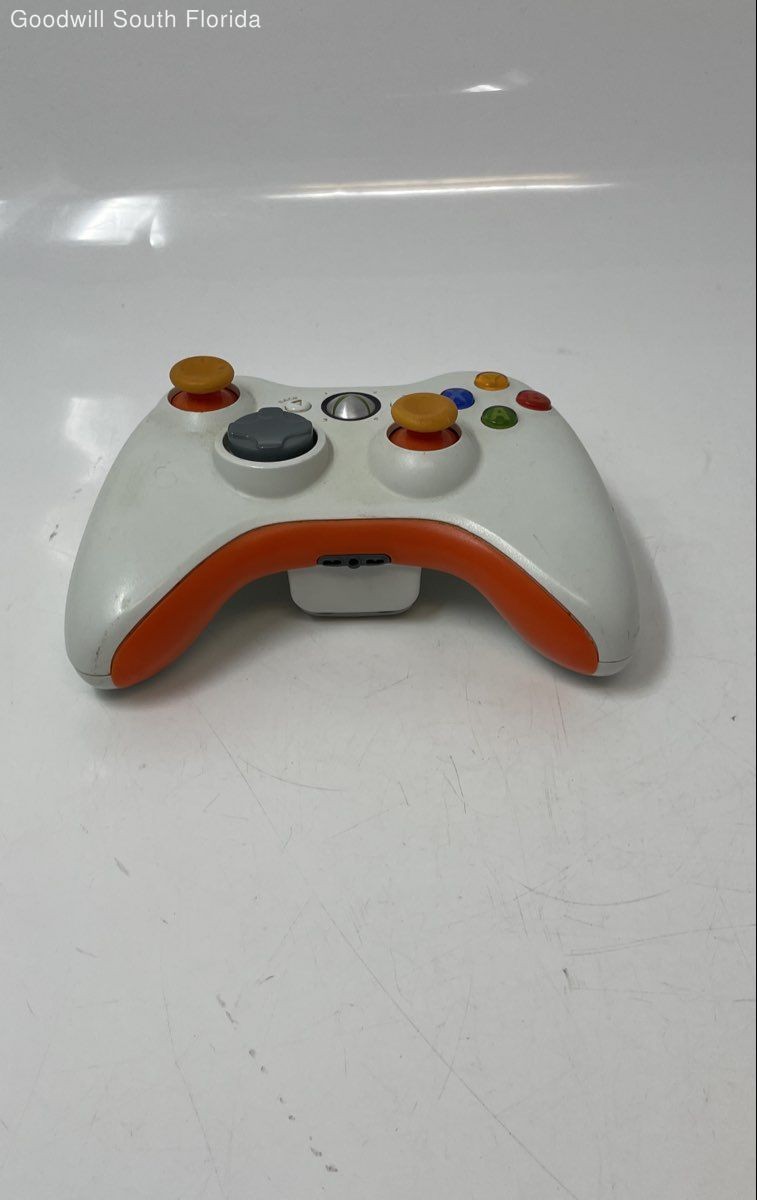 Microsoft Xbox 360 White Orange Wireless Gaming Controller Not Tested