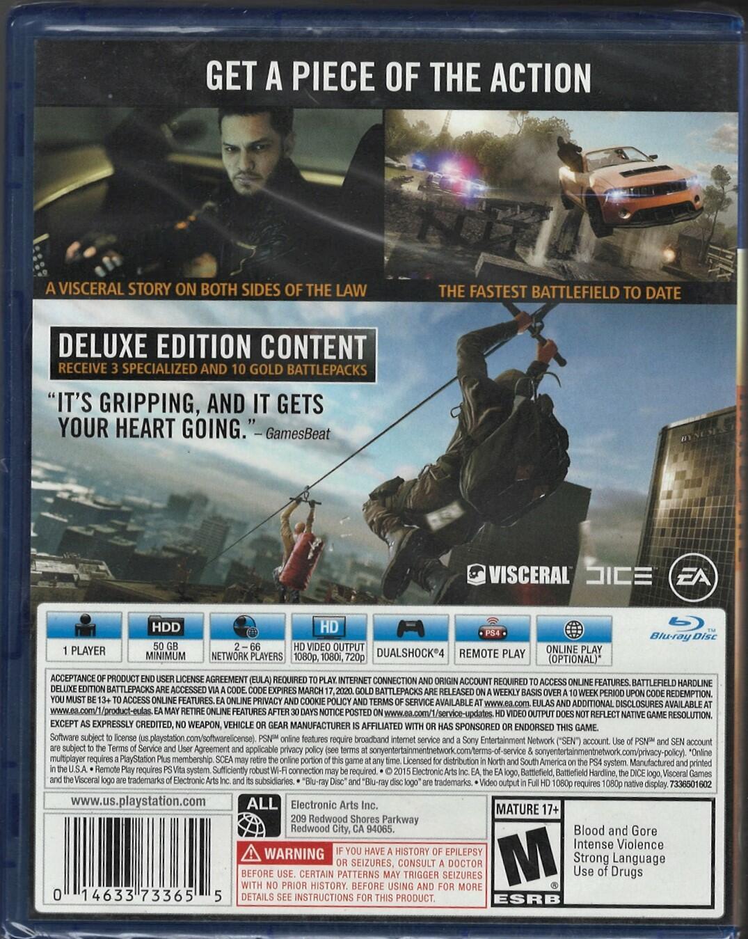 Battlefield Hardline Deluxe PS4 (Brand New Factory Sealed US Version) PlayStatio