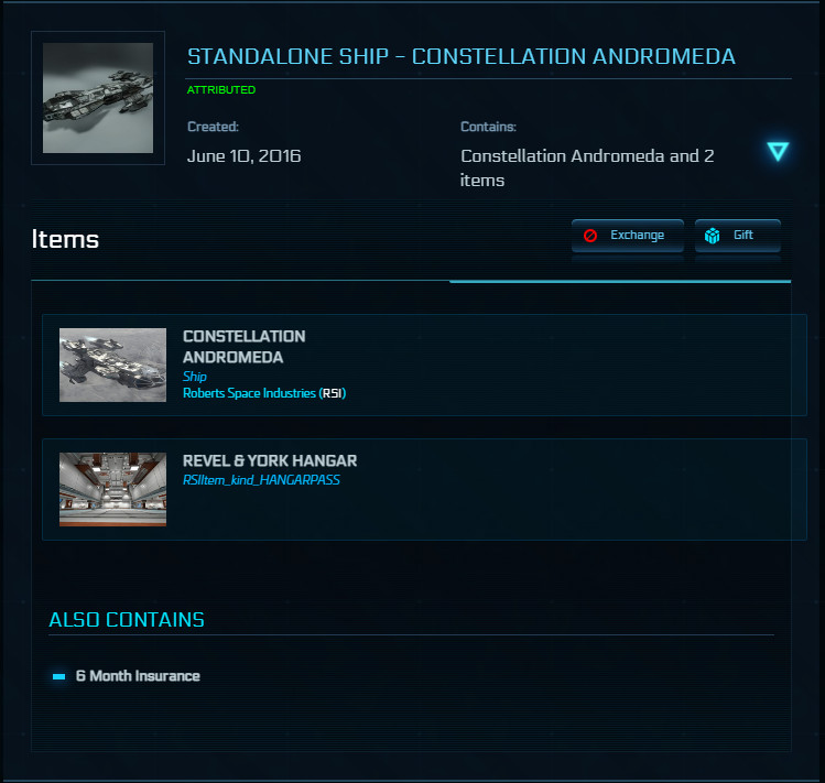 Constellation Andromeda – Standalone Ship – 6 months Insurance