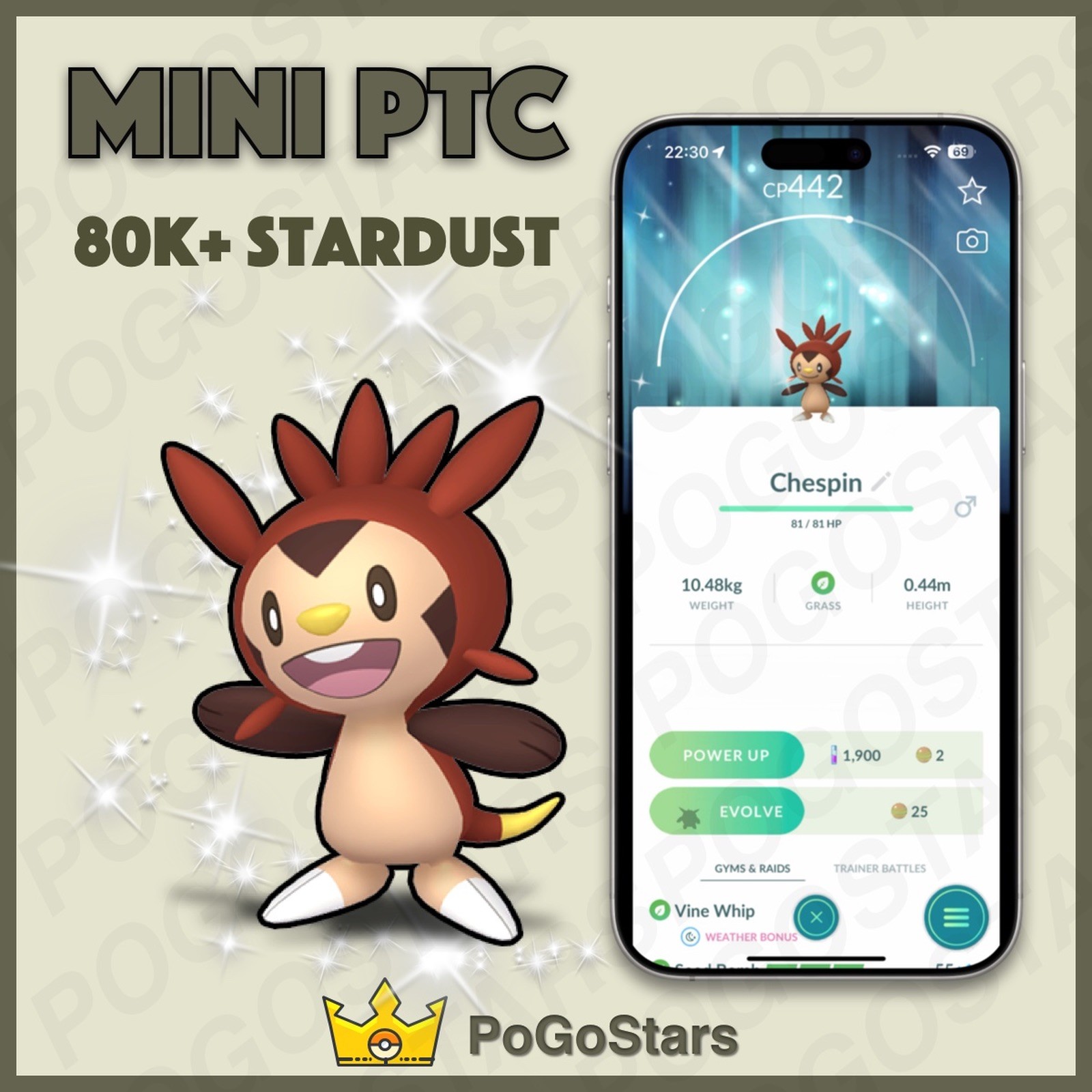 Pokémon PTC Go – Shiny Chespin – X – 80K Stardust✨Special Background✨