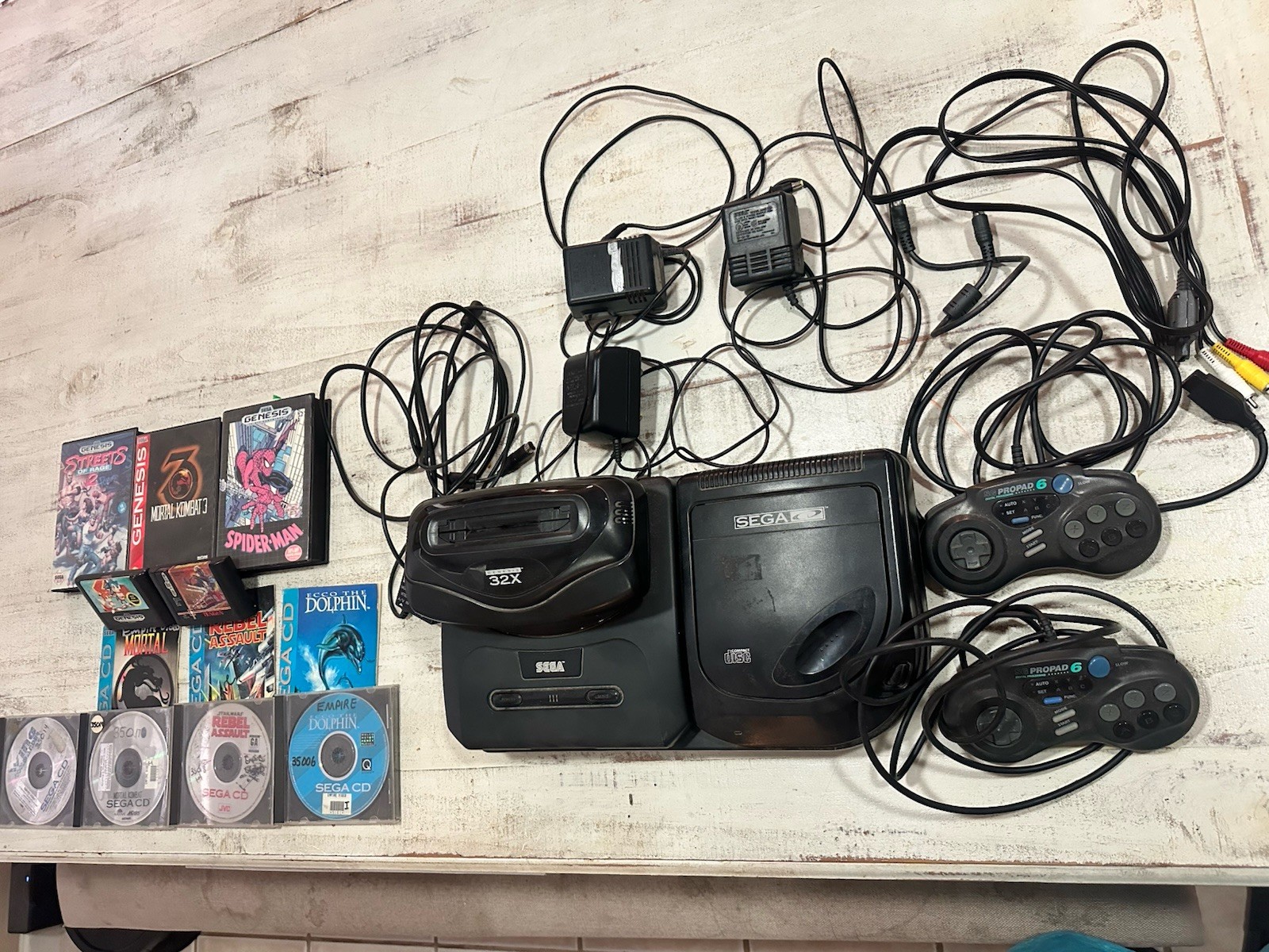 SEGA Genesis Console w/ Sega CD & 32X, 2 Controllers, Cables, Games Lot