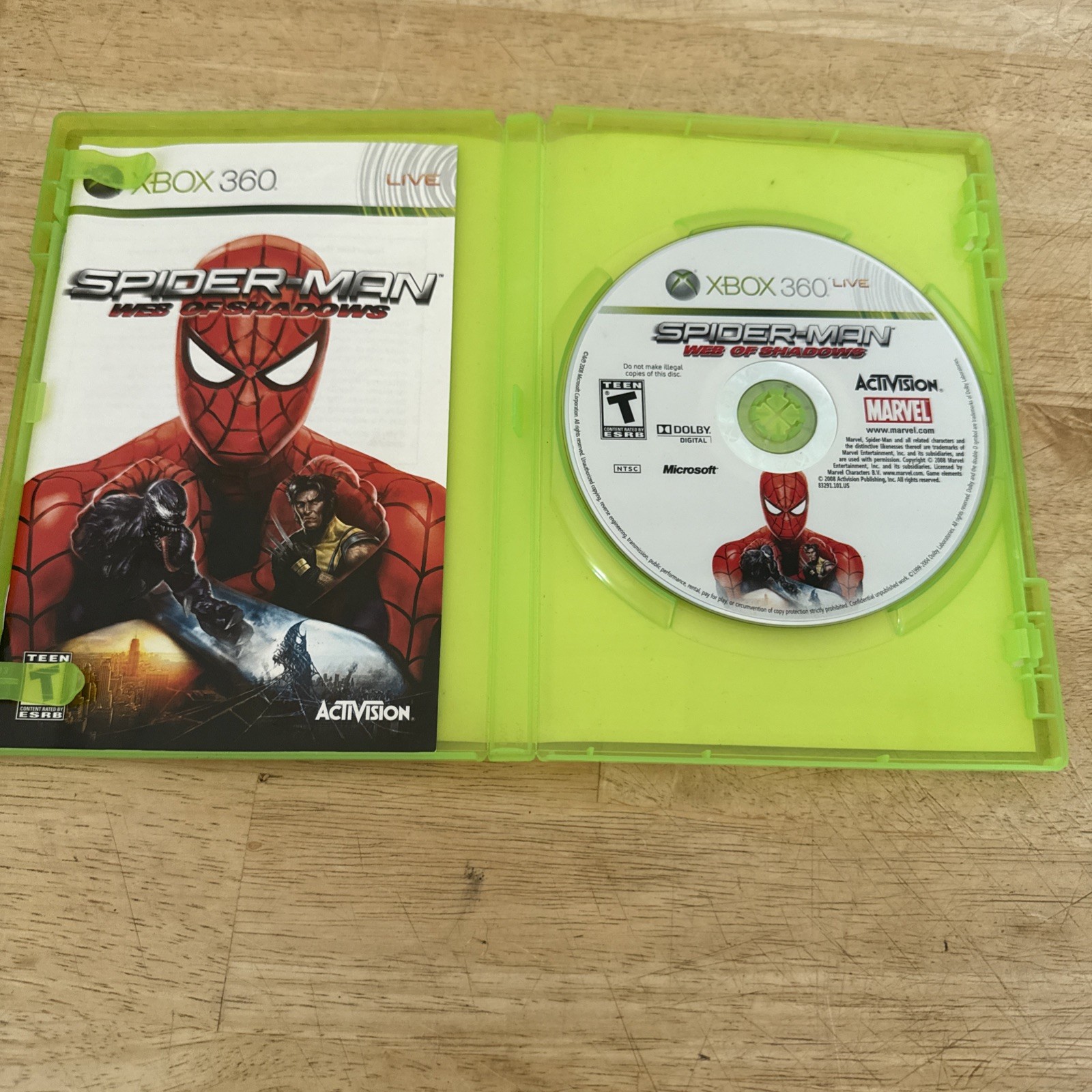 Spider-Man: Web of Shadows (Microsoft Xbox 360) CIB Tested Case Manual Disc