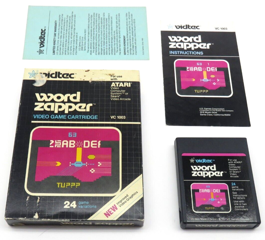 Word Zapper (Atari 2600, 1982) By US Games Vidtec (Box, Cartridge & Manual) NTSC