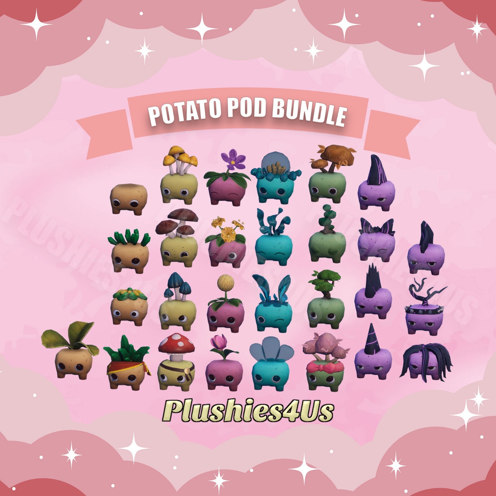 Palia Potato Pod Bundle – Palia Plushies, Prettypod, Merpod, Mushpod, Bonsai