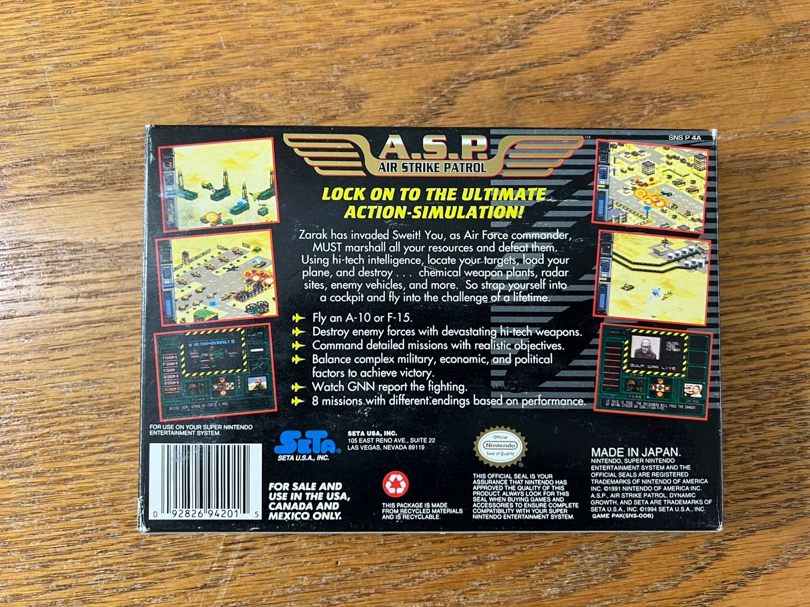 Air Strike Patrol A.S.P Super Nintendo Game Complete in Box W/ Manual CIB SNES