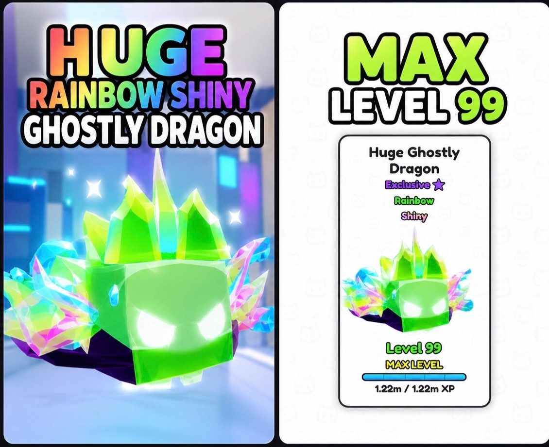 Pet Simulator X Rainbow Shiny Huge Exclusive Ghostly Dragon Level 99 Criticals