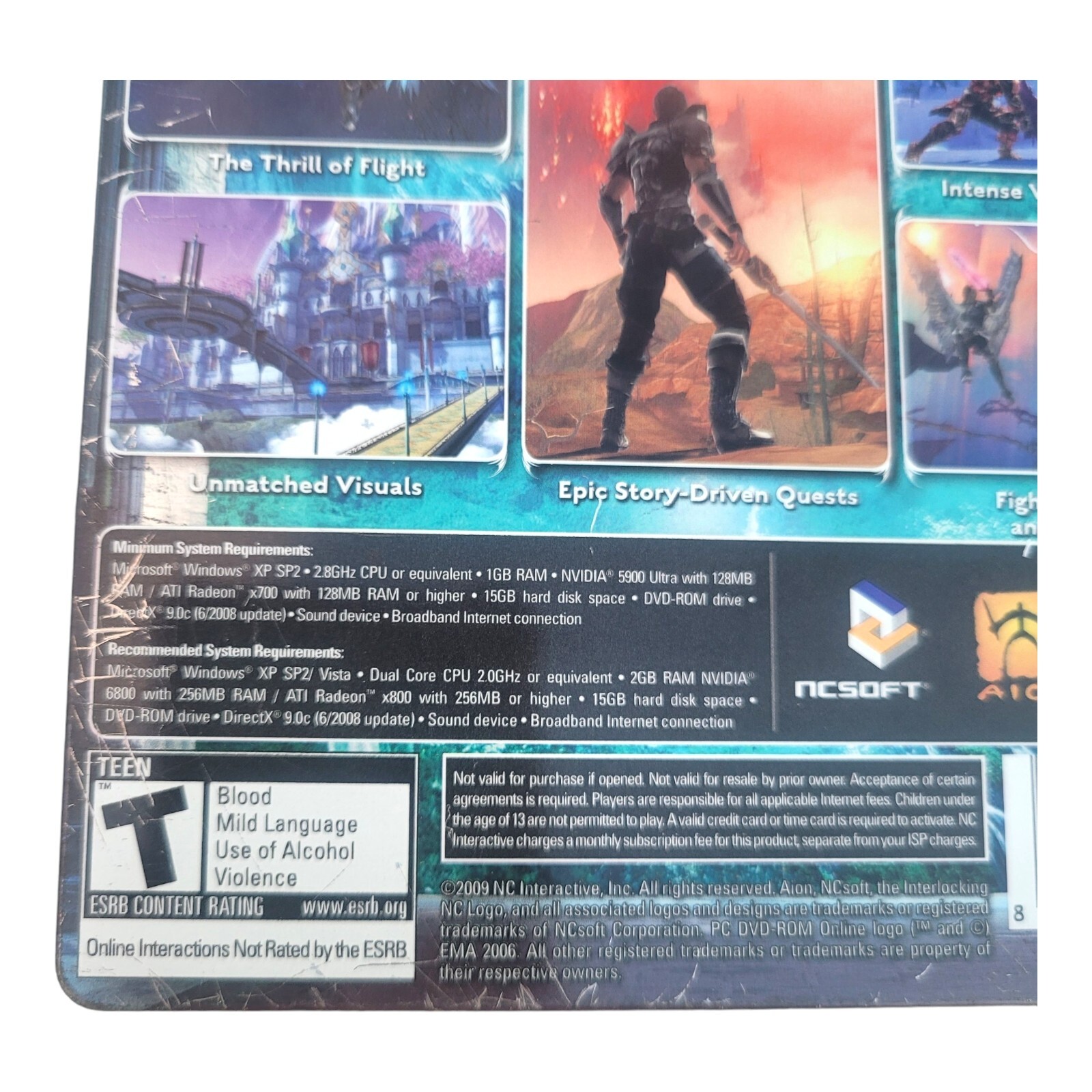 Aion PC DVD-ROM Online Game 2 Disc Manual 2009 CIB NCsoft Alienware TESTED Works