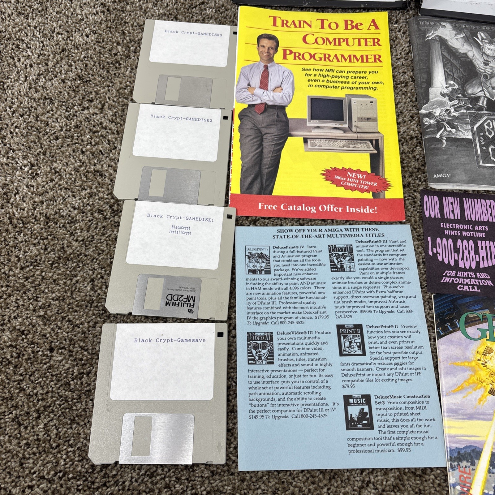 Black Crypt Commodore Amiga Big Box Game Complete CIB 3.5″ EA Untested
