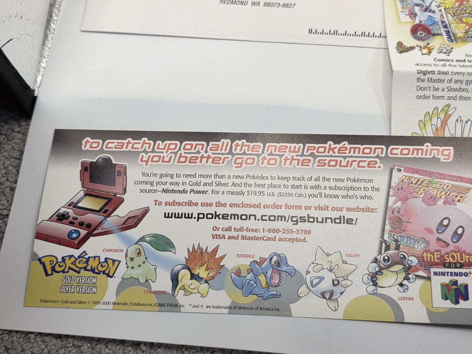 Pokemon Gold Silver Nintendo Power Complete Promo Mailer Packet 2000 Ho-Oh Lugia