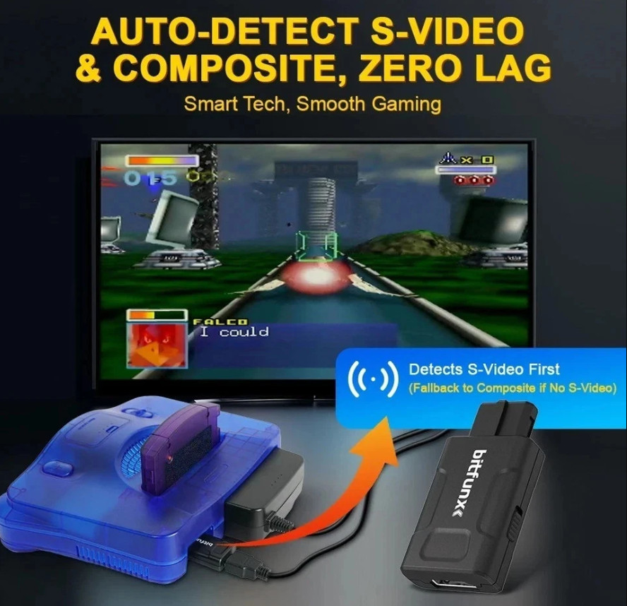 Bitfunx N64 HDMI Adapter 720P 1080P HD Converter Upscale N64 SNES SFC GameCube