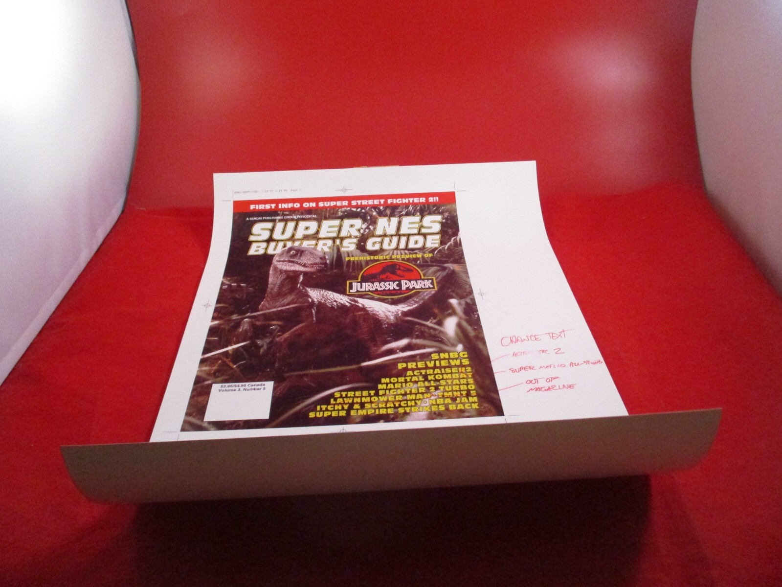 Super NES Buyer’s Guide Magazine Prototype Sheet Jurassic Park Nintendo SNES