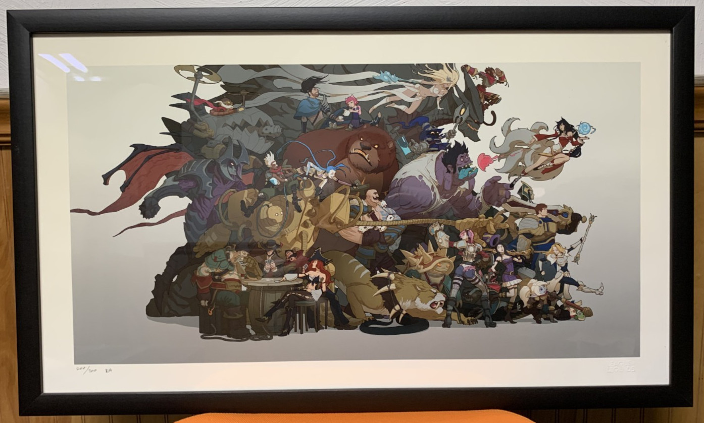 League Of Legends Champion Medley Giclee Art Print Framed Rare 16×28 (1/300)