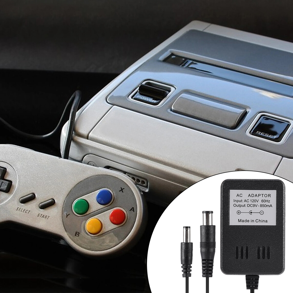 Audio AV RCA+AC Cable Power Supply Adapter Cord For Super Nintendo SNES Game Set