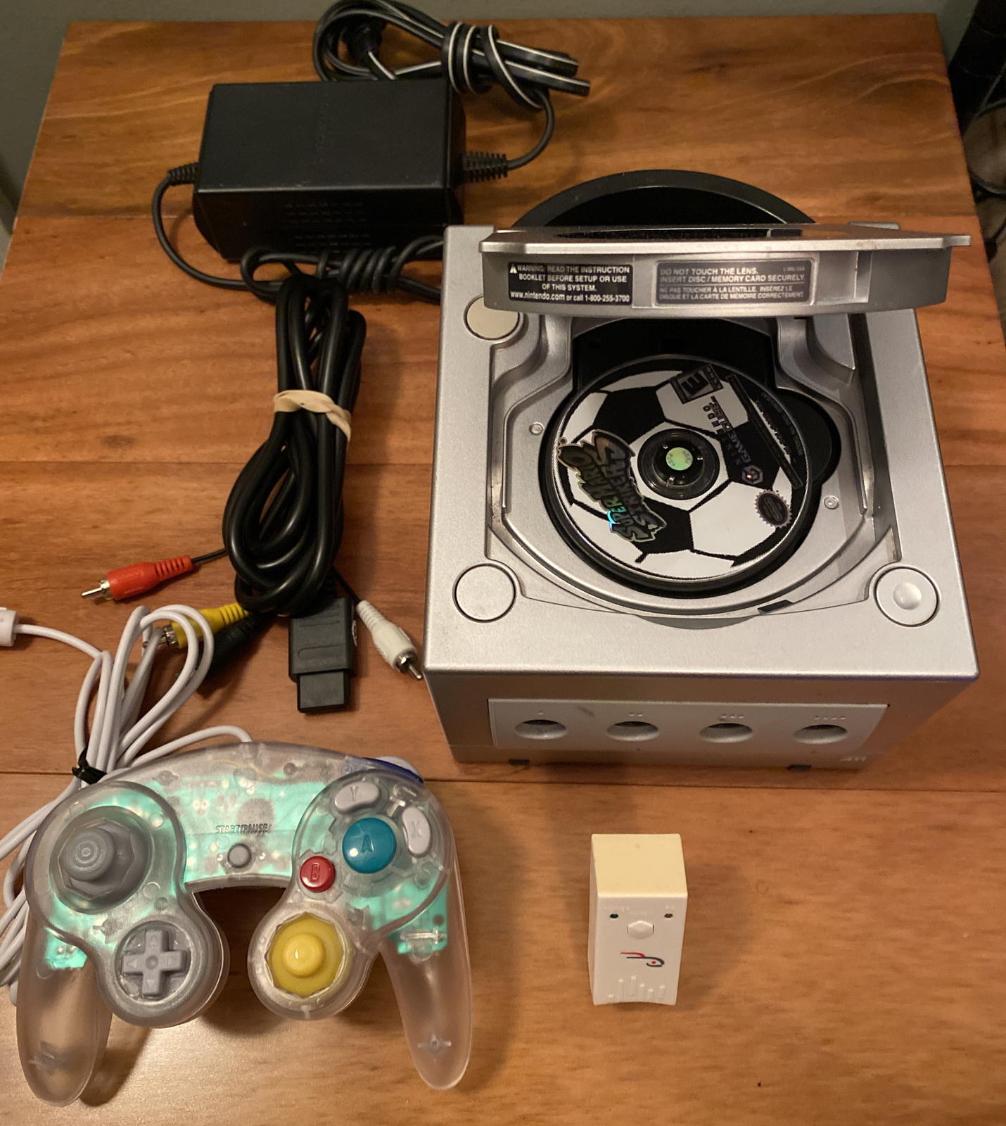 Nintendo Gamecube Bundle w Clear Controller, Super Mario Striker, PWR/AV Cables+