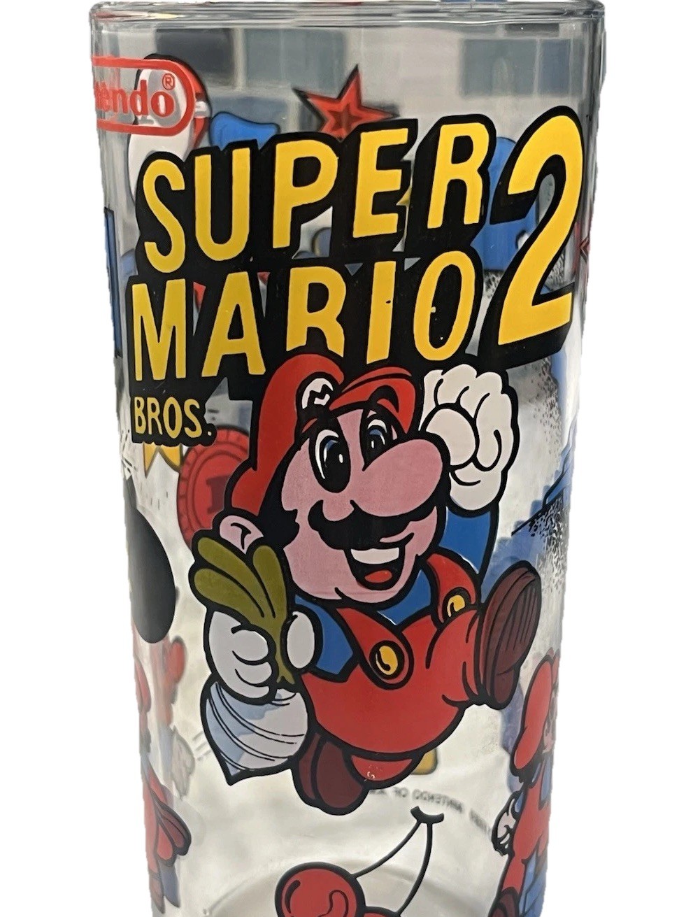 Super Mario Bros. 2 Promotional Drinking Glass Nintendo Vintage 1989 6 1/4″ Tall