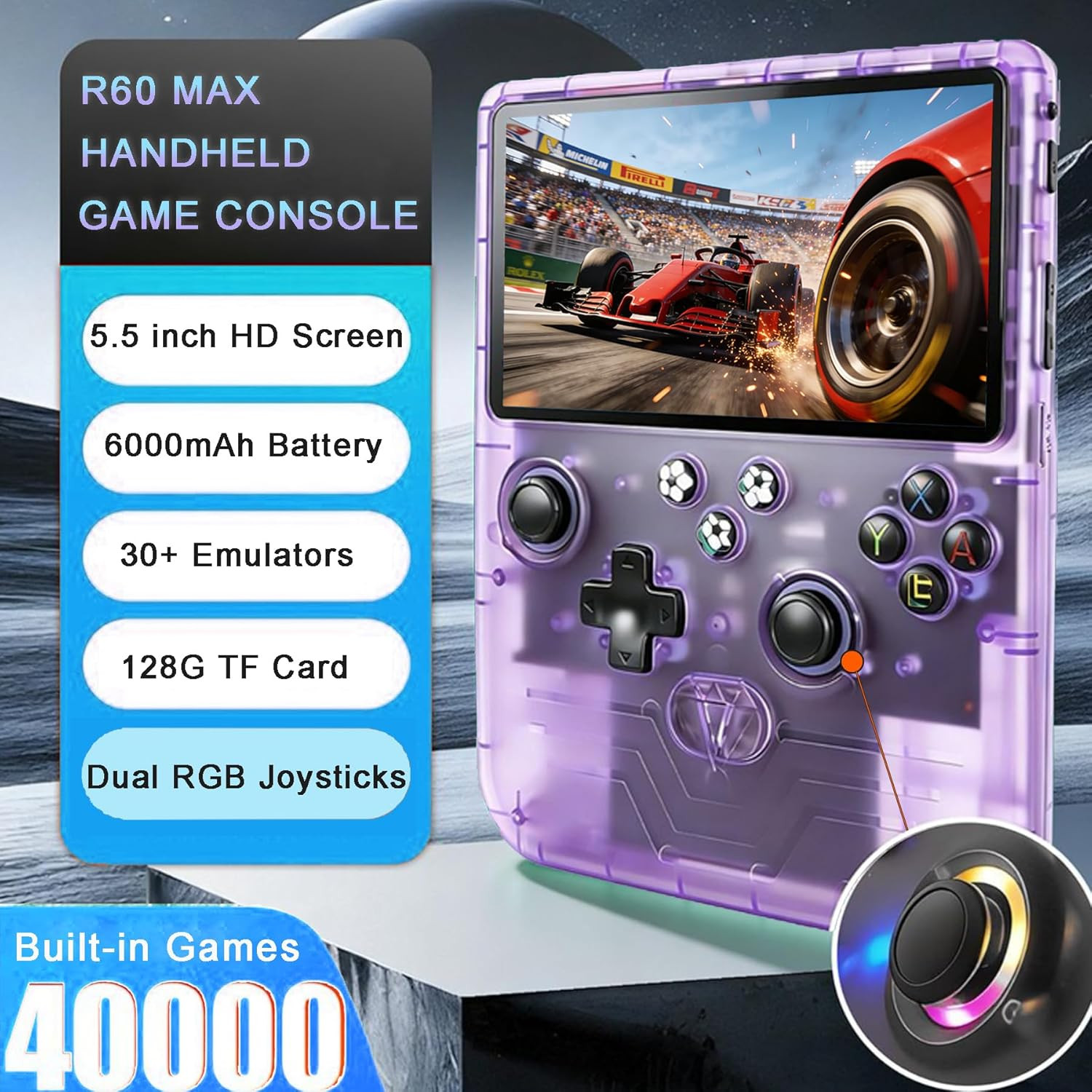 R60MAX Handheld Game Console, 5.5″ IPS Screen, 40000 Games, 128GB TF Card