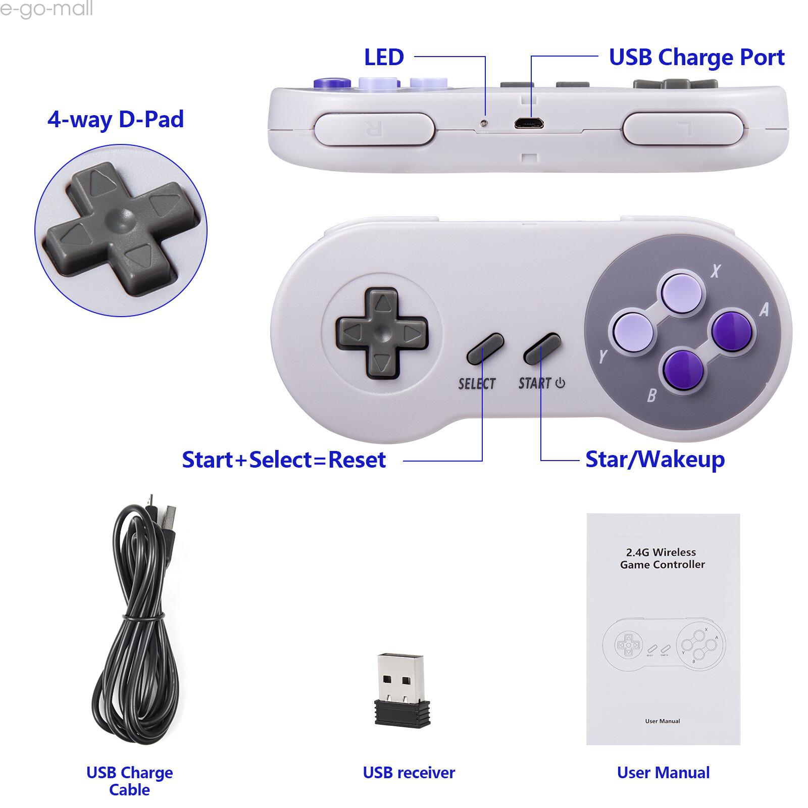 2Pack 2.4G Wireless NES USB Controller for PC Windows MAC iOS Raspberry Pi USB